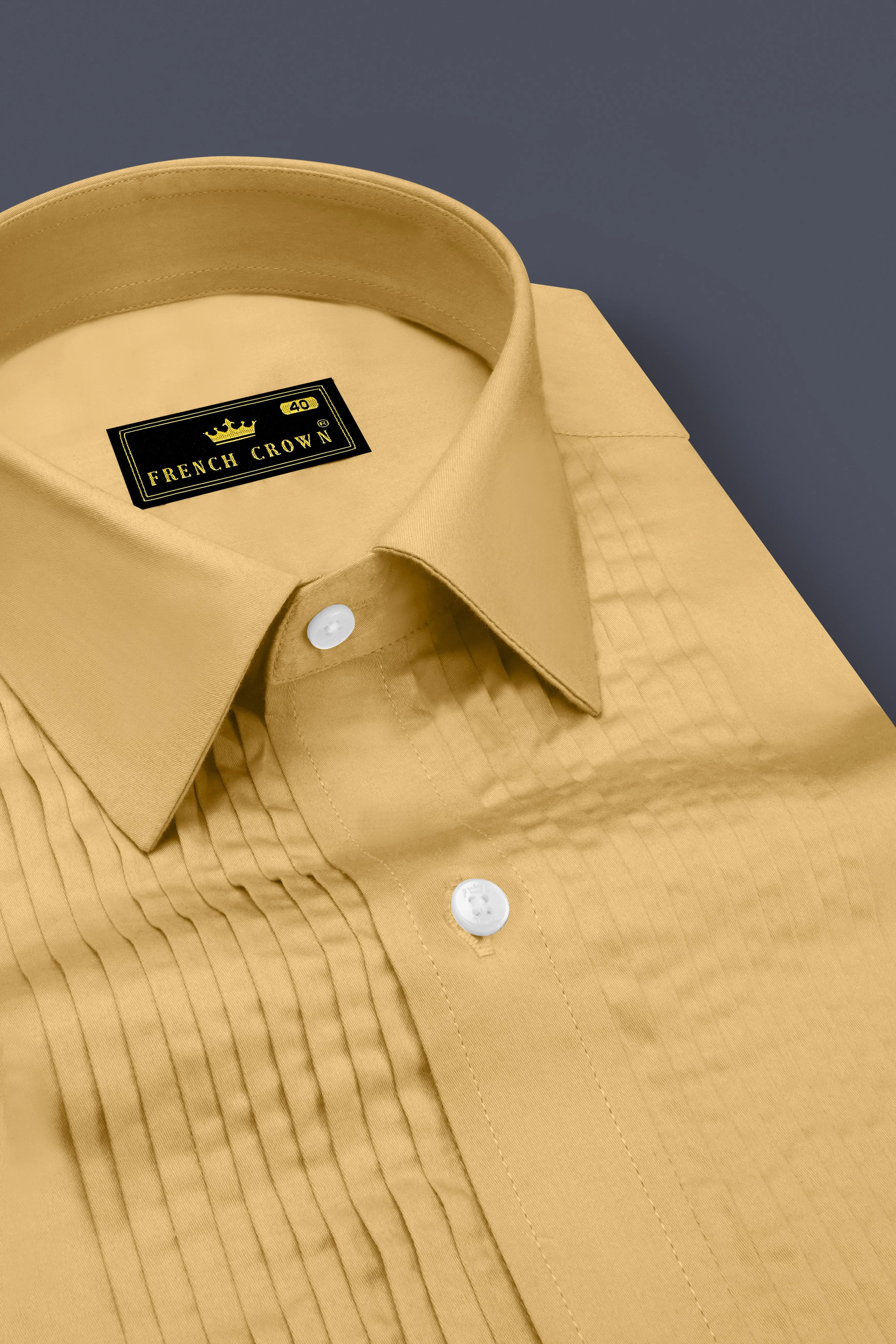 Aurion-Desert Yellow Subtle Sheen Super Soft Premium Cotton Tuxedo Dress Shirt sold by French Crown product image thumbnail 4