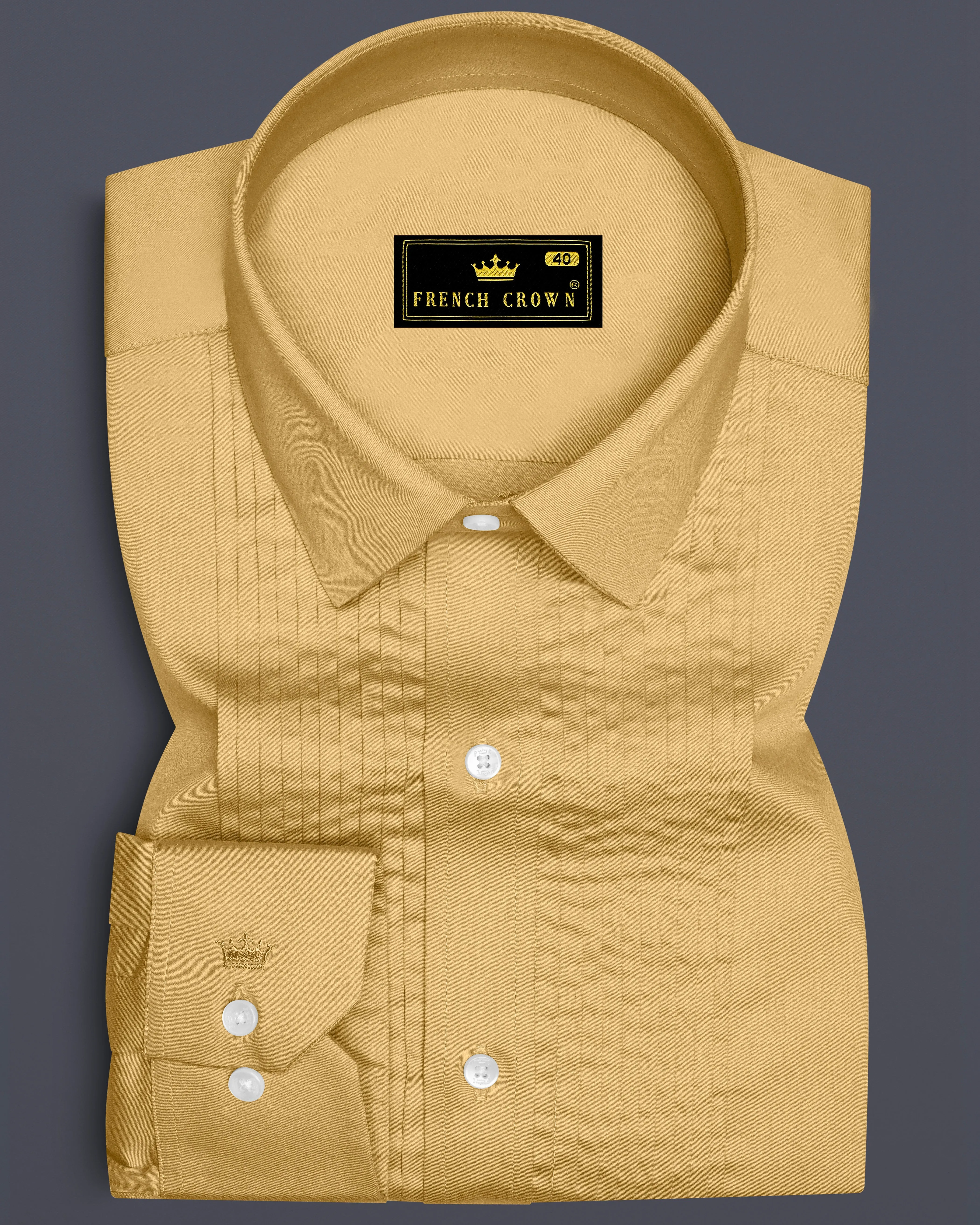 Aurion-Desert Yellow Subtle Sheen Super Soft Premium Cotton Tuxedo Dress Shirt sold by French Crown