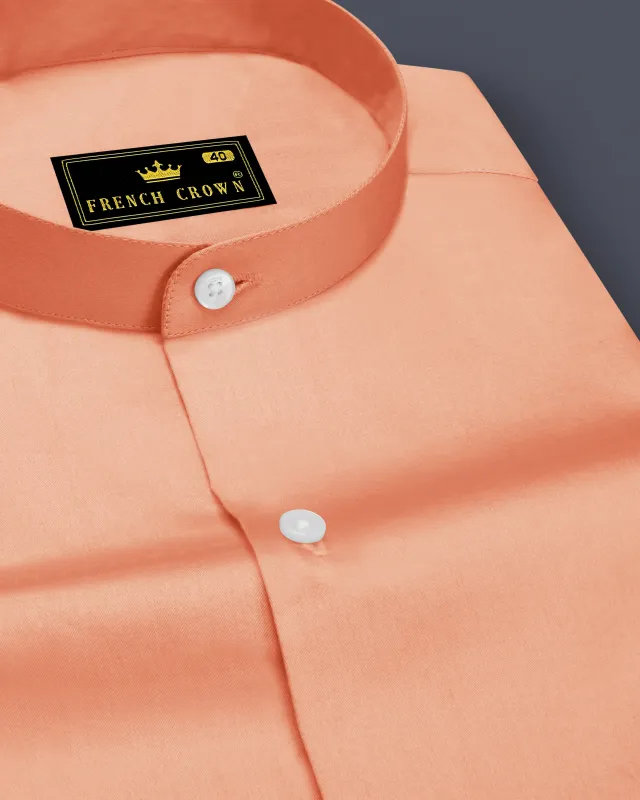 Solvoro-Tumbleweed Orange Subtle Sheen Super Soft Premium Cotton Mandarin Dress Shirt sold by French Crown