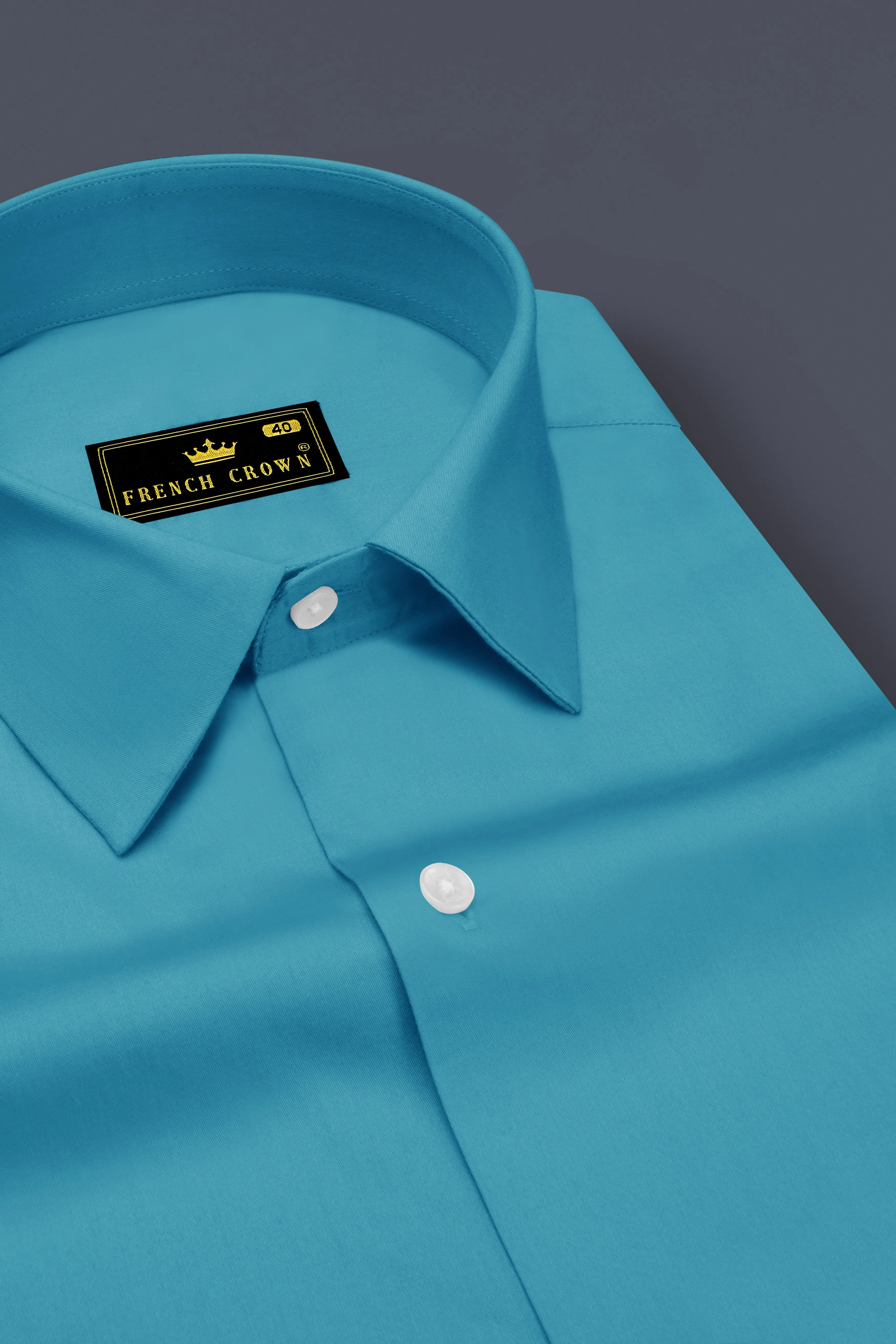 Orientor-Eastern Blue Subtle Sheen Super Soft Premium Cotton Dress Shirt sold by French Crown product image thumbnail 2