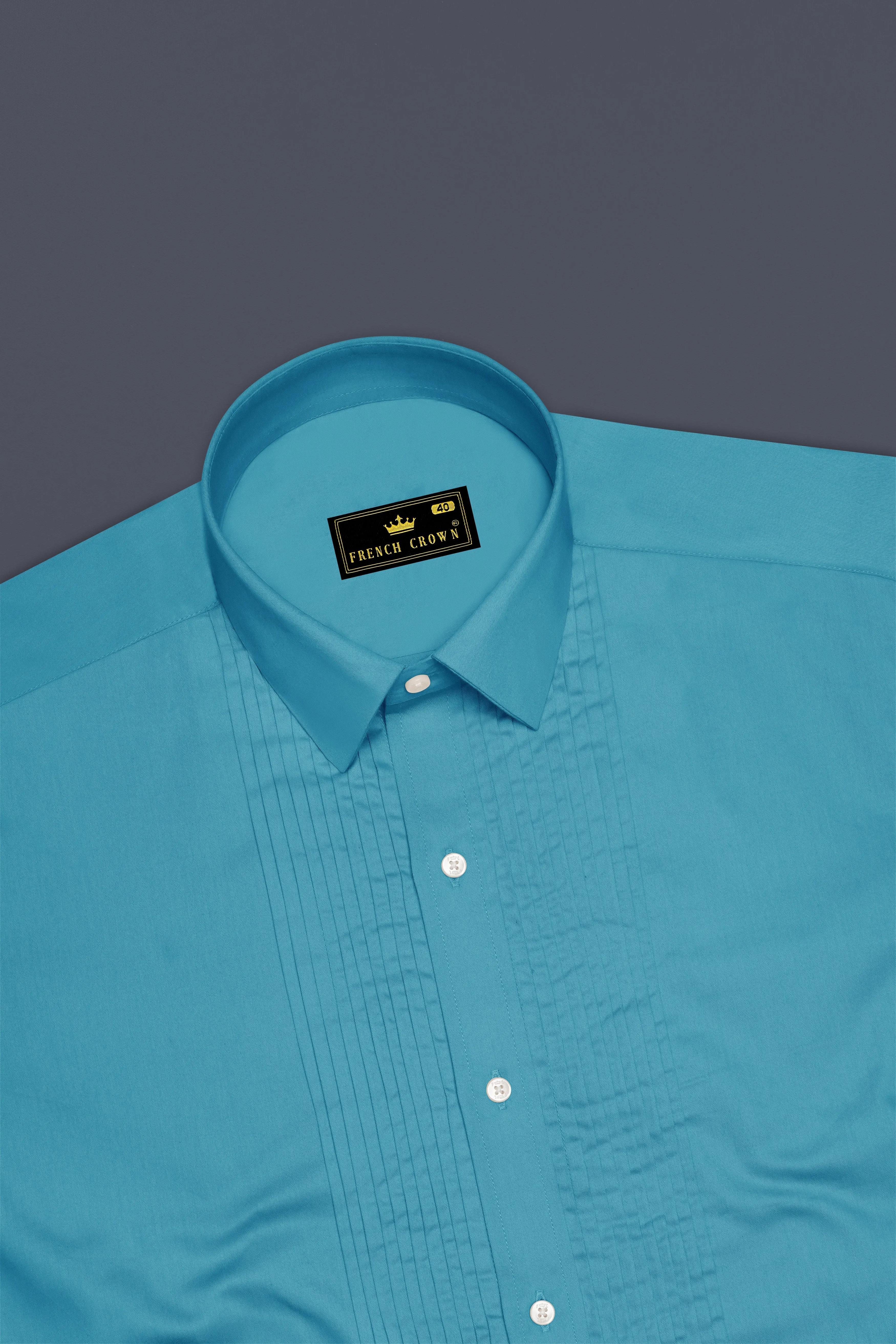 Orientor-Eastern Blue Subtle Sheen Super Soft Premium Cotton Tuxedo Dress Shirt sold by French Crown product image thumbnail 5