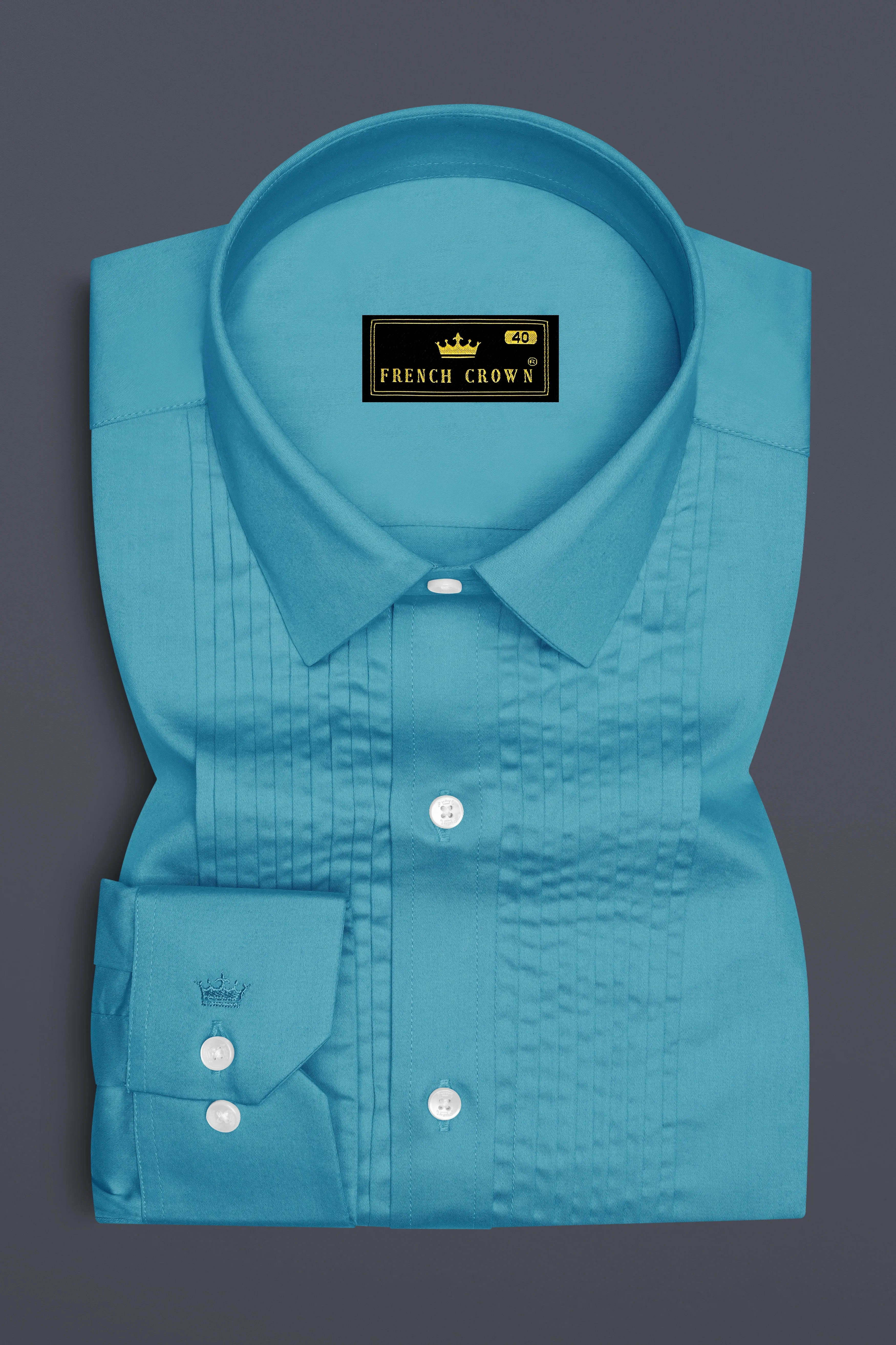 Orientor-Eastern Blue Subtle Sheen Super Soft Premium Cotton Tuxedo Dress Shirt sold by French Crown product image thumbnail 2