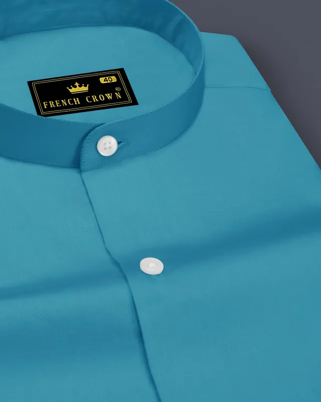 Orientor-Eastern Blue Subtle Sheen Super Soft Premium Cotton Mandarin Dress Shirt sold by French Crown