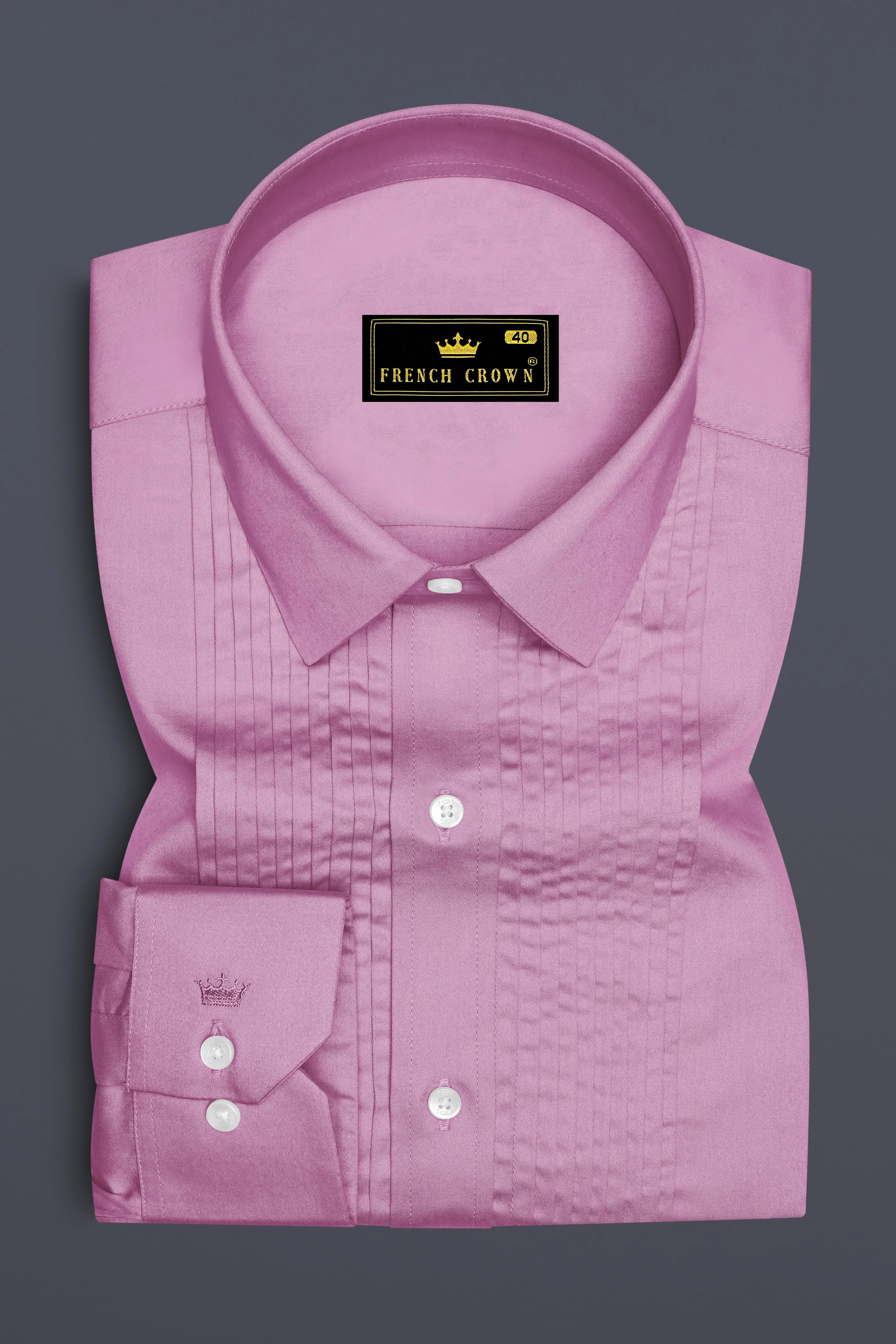 Blushoro-Viola Pink Subtle Sheen Super Soft Premium Cotton Tuxedo Dress Shirt sold by French Crown product image thumbnail 2