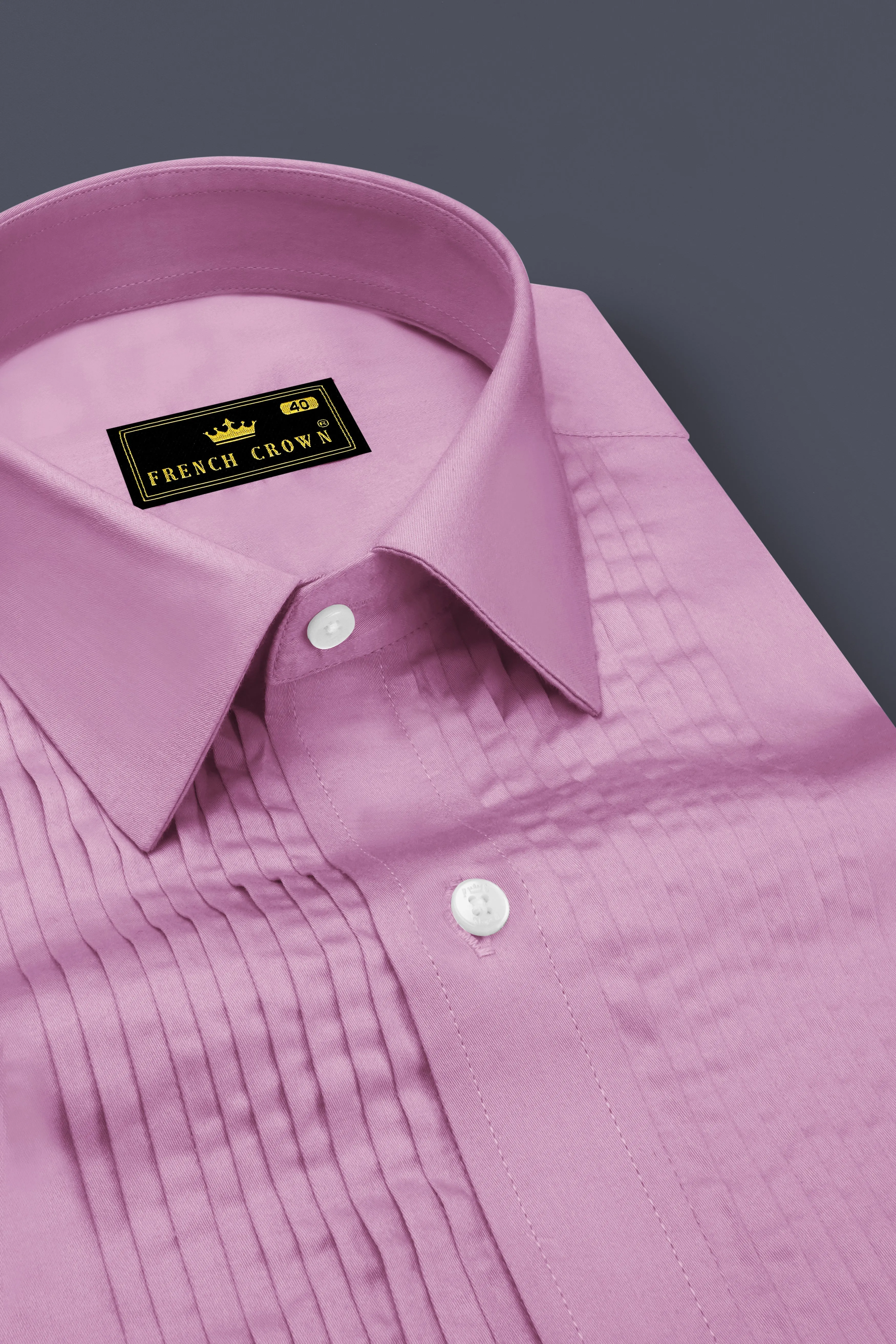 Blushoro-Viola Pink Subtle Sheen Super Soft Premium Cotton Tuxedo Dress Shirt sold by French Crown product image thumbnail 4