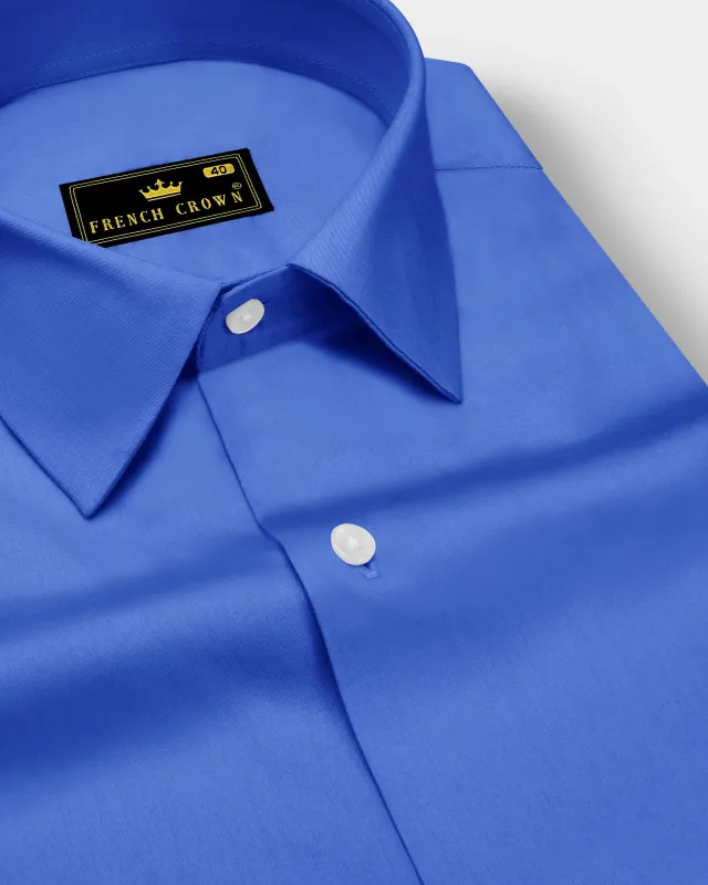 Azurion-Mariner Blue Subtle Sheen Super Soft Premium Cotton Dress Shirt sold by French Crown