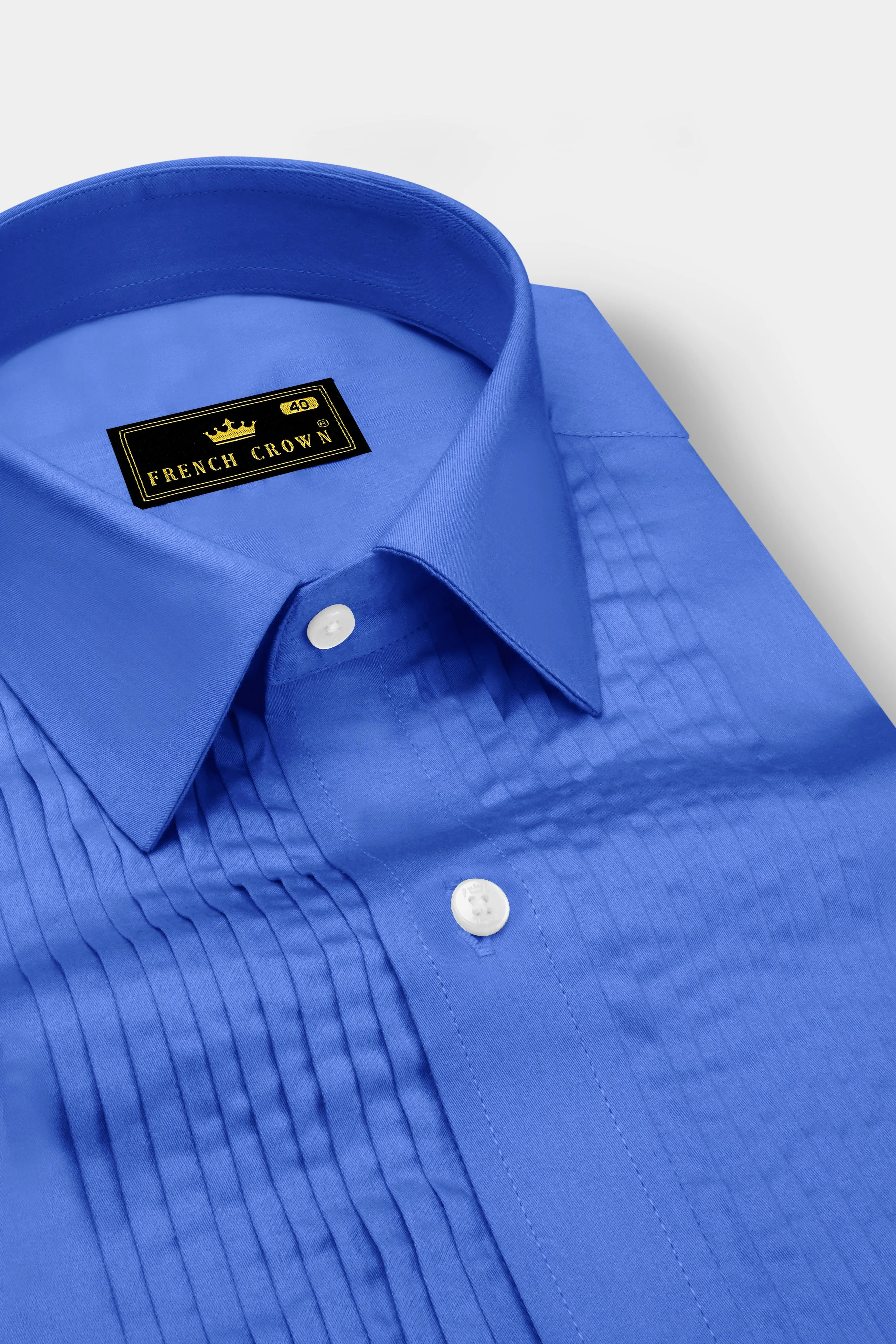 Azurion-Mariner Blue Subtle Sheen Super Soft Premium Cotton Tuxedo Dress Shirt sold by French Crown product image thumbnail 4