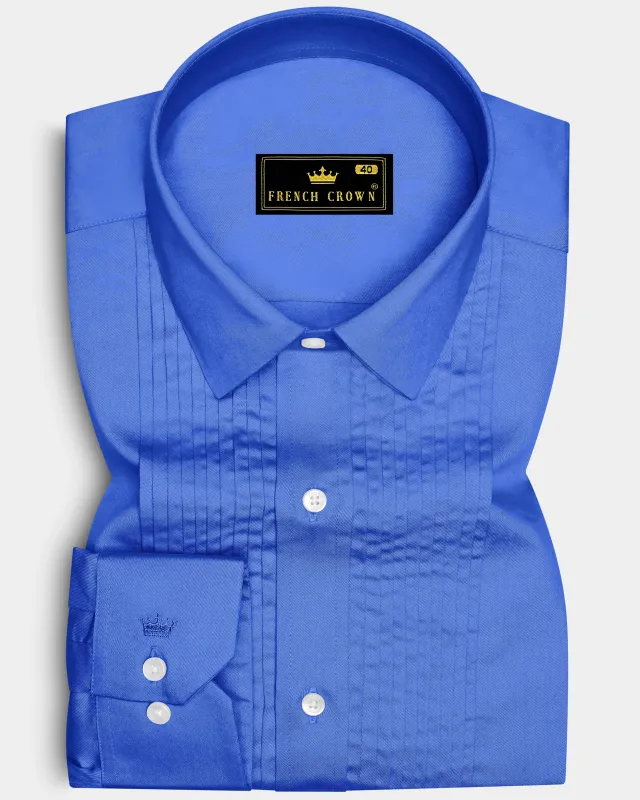 Azurion-Mariner Blue Subtle Sheen Super Soft Premium Cotton Tuxedo Dress Shirt sold by French Crown