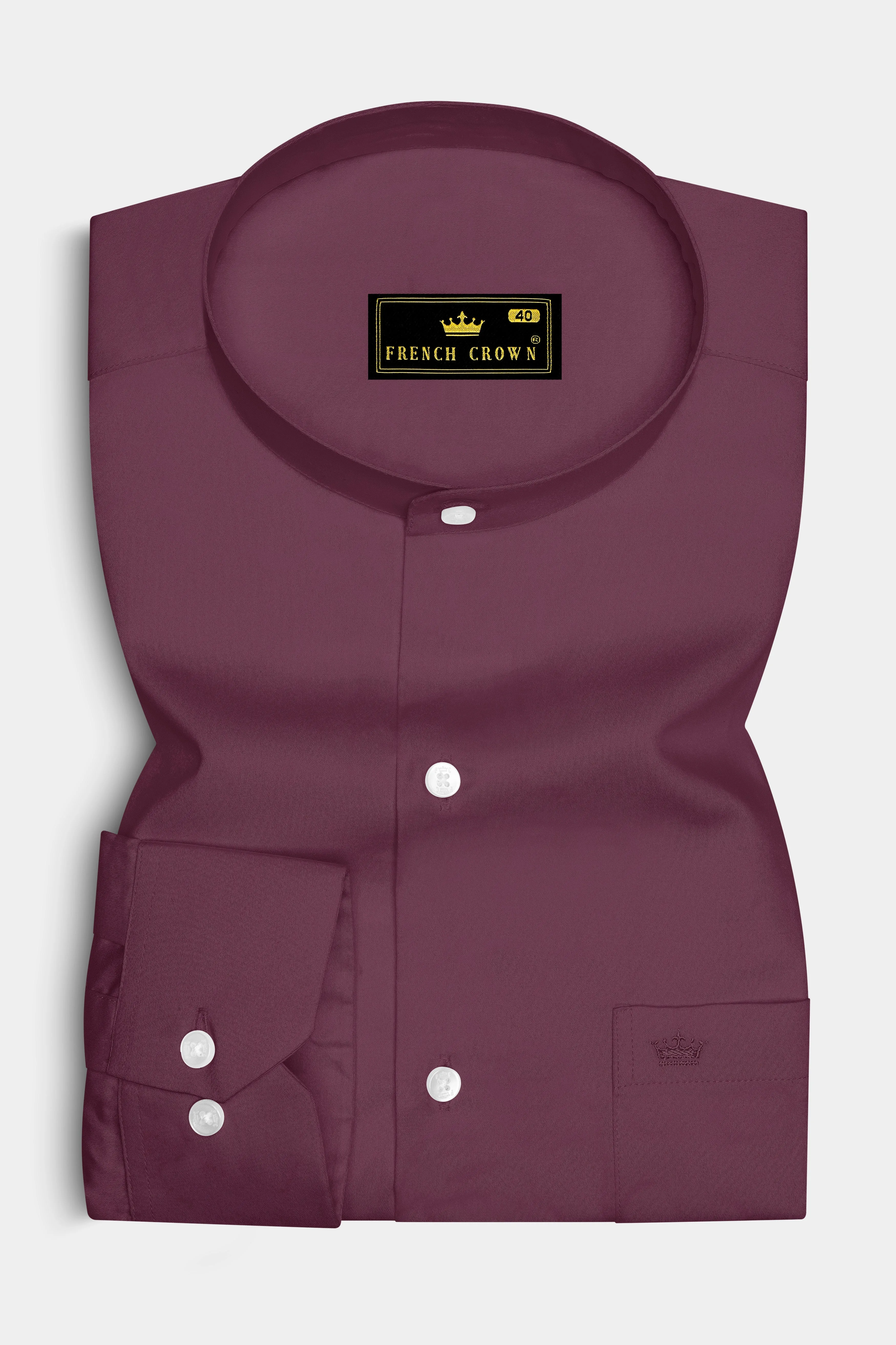 Auretus-Tuscan Pink Subtle Sheen Super Soft Premium Cotton Mandarin Dress Shirt sold by French Crown product image thumbnail 4