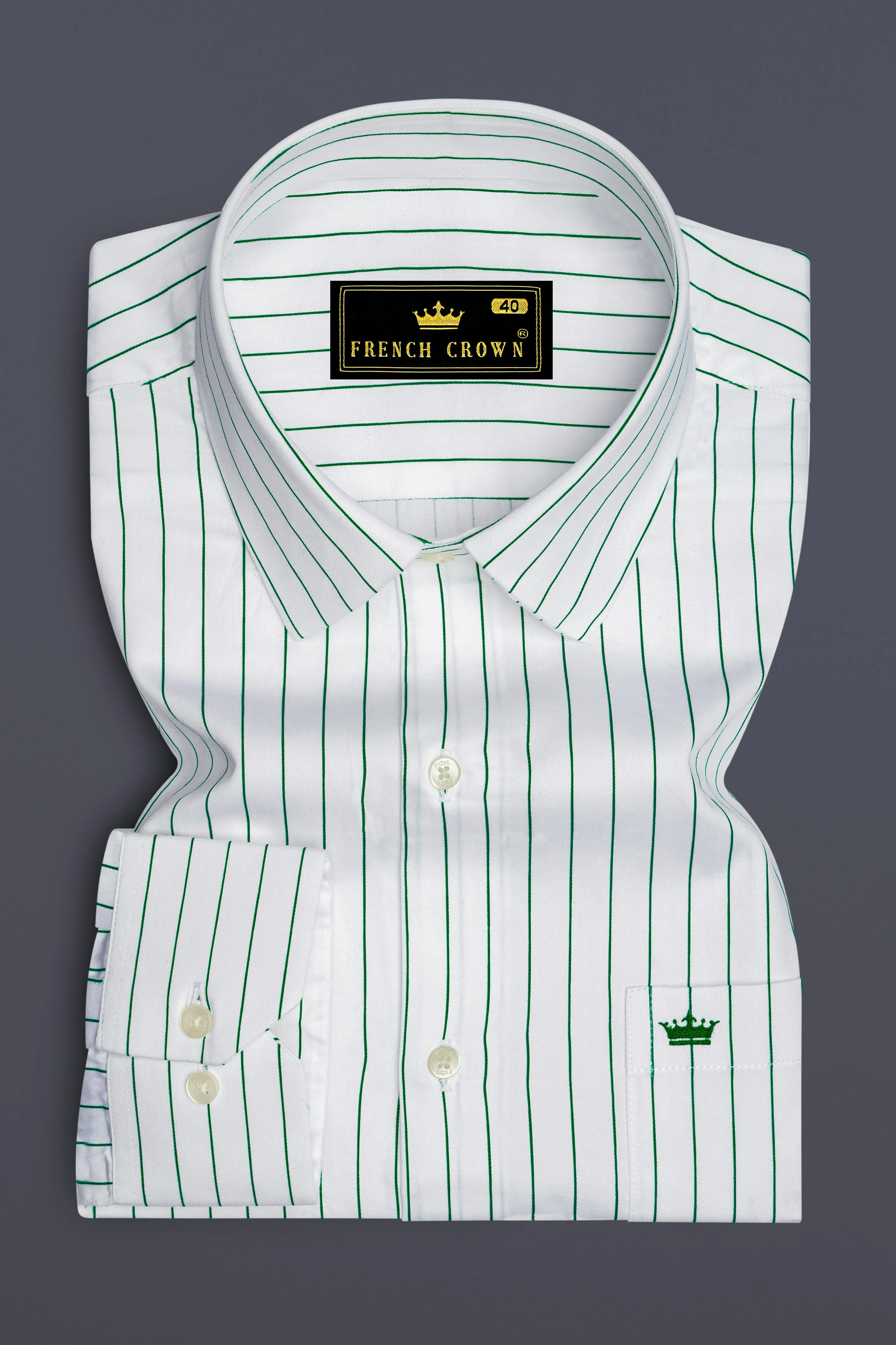Verdoro-Bright White And Camarone Green Pin Striped Subtle Sheen Super Soft Premium Cotton Dress Shirt sold by French Crown product image thumbnail 4