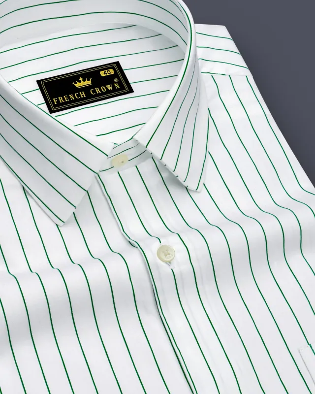 Verdoro-Bright White And Camarone Green Pin Striped Subtle Sheen Super Soft Premium Cotton Dress Shirt sold by French Crown