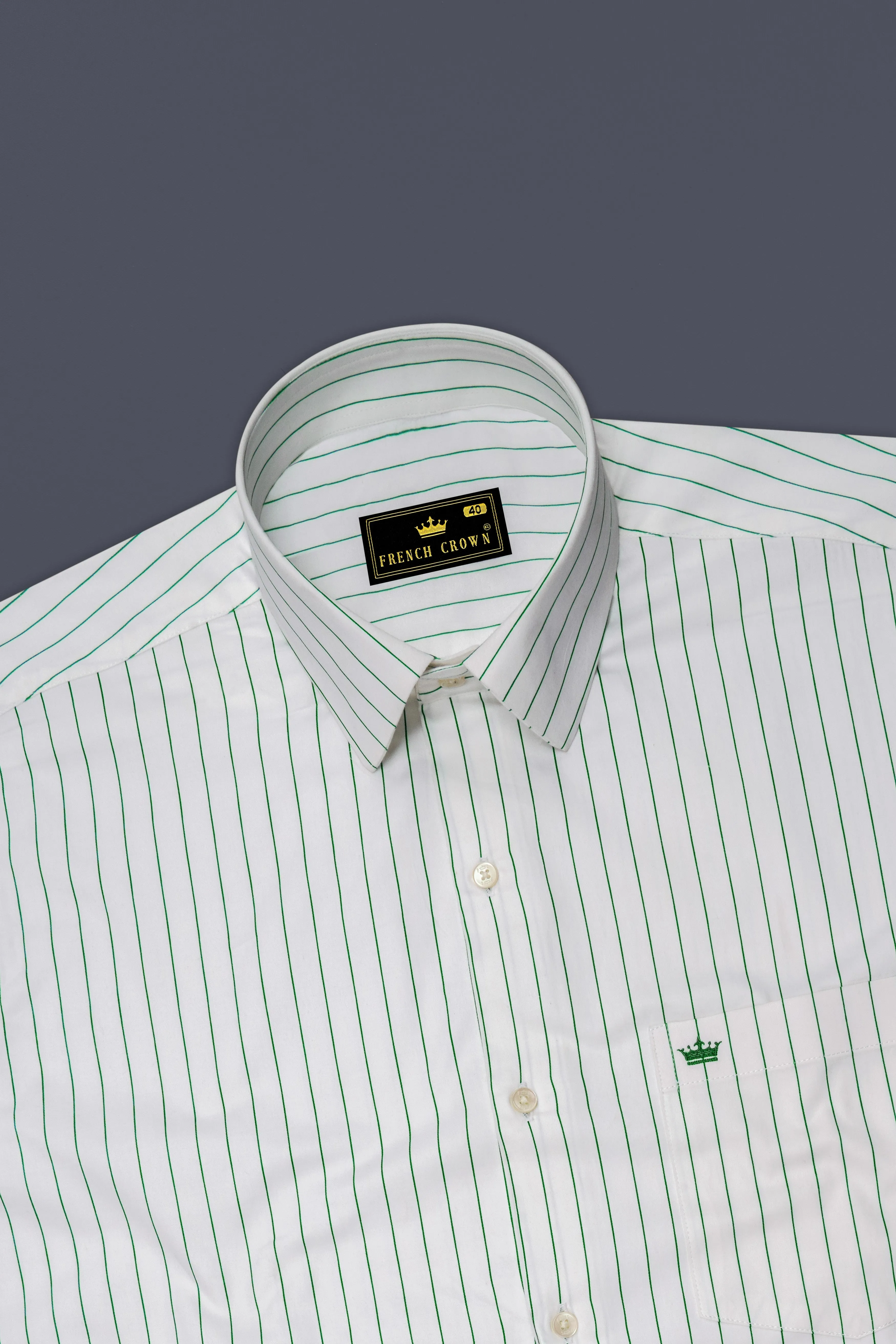 Verdoro-Bright White And Camarone Green Pin Striped Subtle Sheen Super Soft Premium Cotton Dress Shirt sold by French Crown product image thumbnail 5