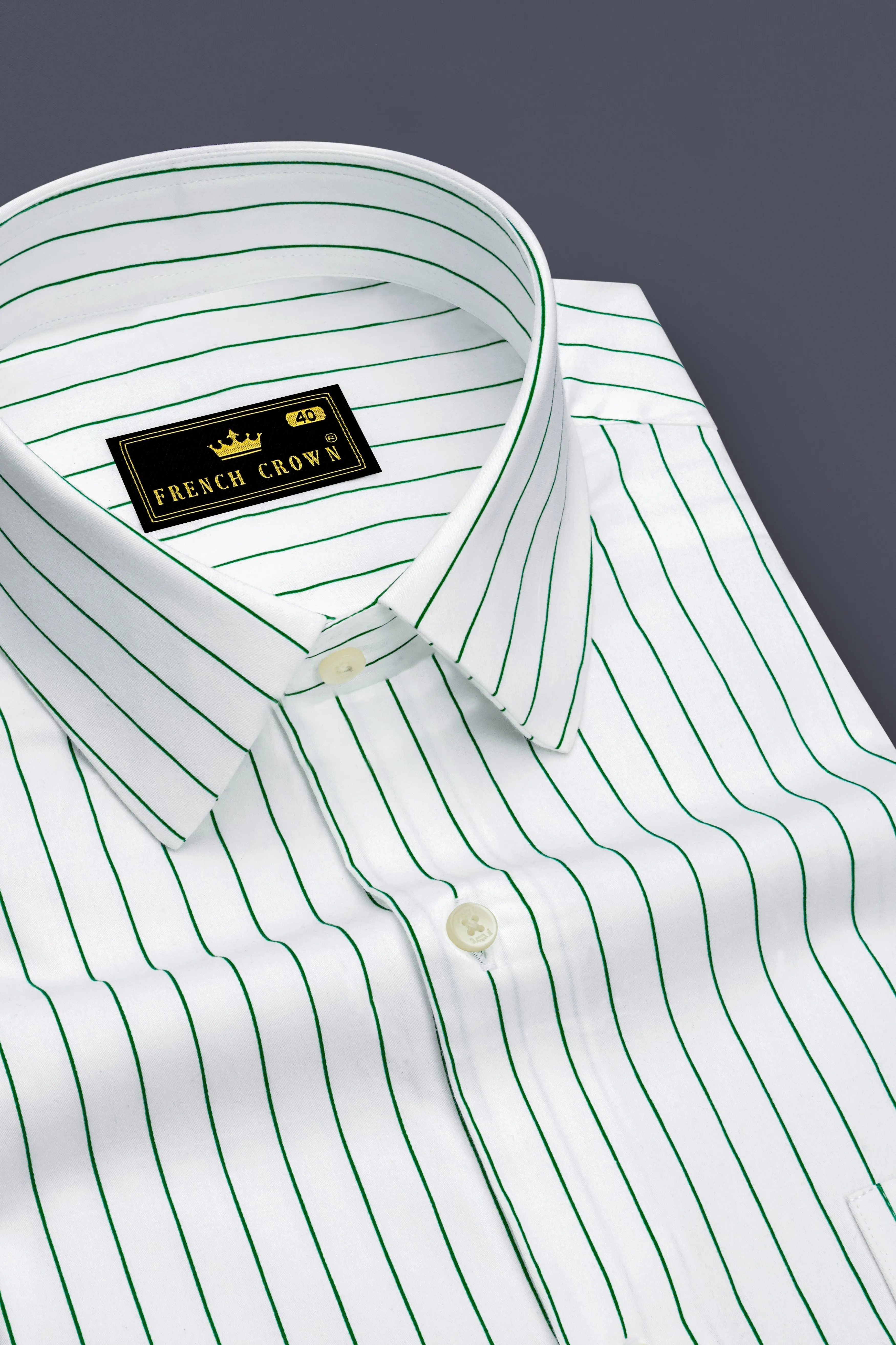 Verdoro-Bright White And Camarone Green Pin Striped Subtle Sheen Super Soft Premium Cotton Dress Shirt sold by French Crown product image thumbnail 2