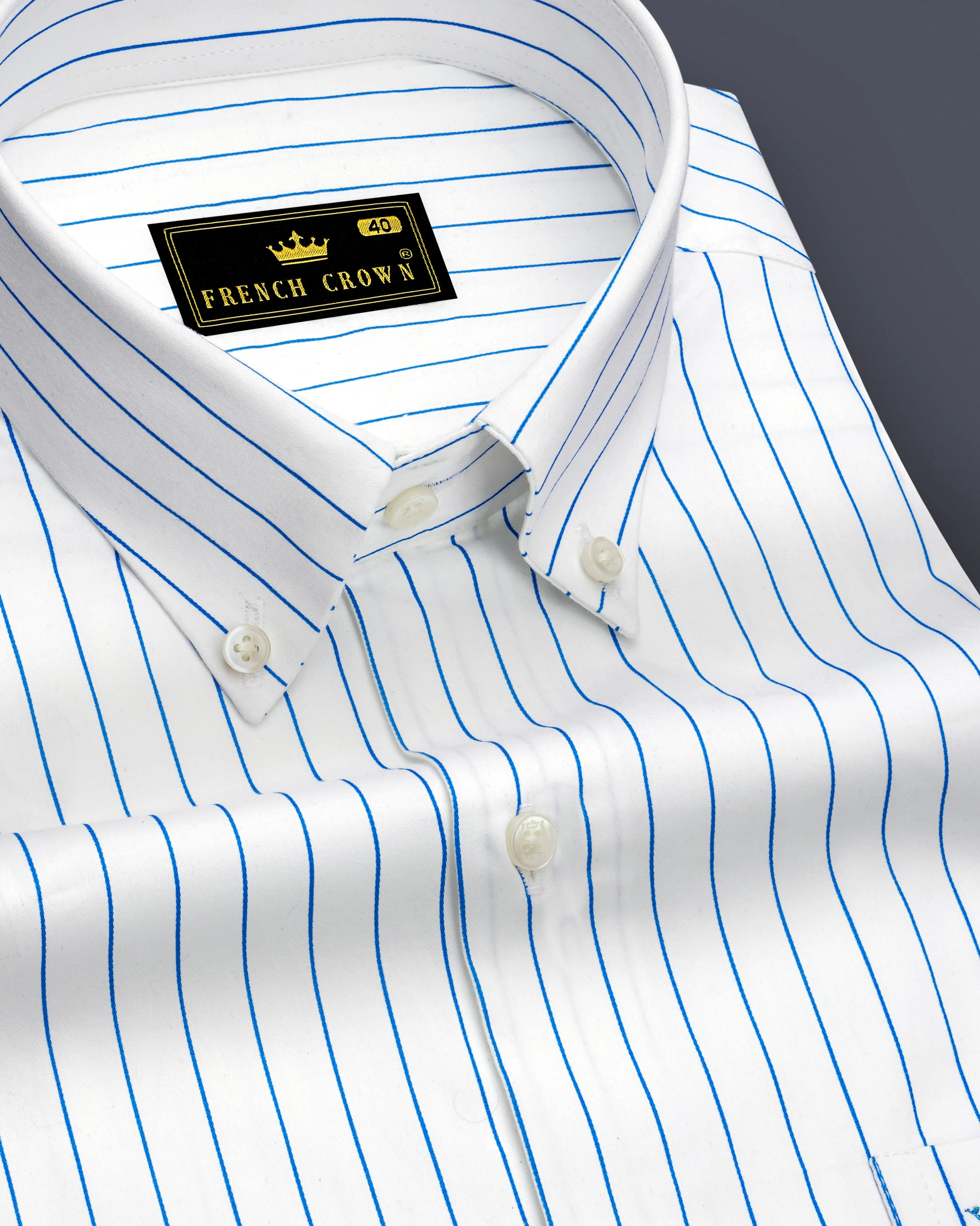 Azurline-Bright White And Havelock Blue Pin Striped Subtle Sheen Super Soft Premium Cotton Button Down Collar Dress Shirt sold by French Crown