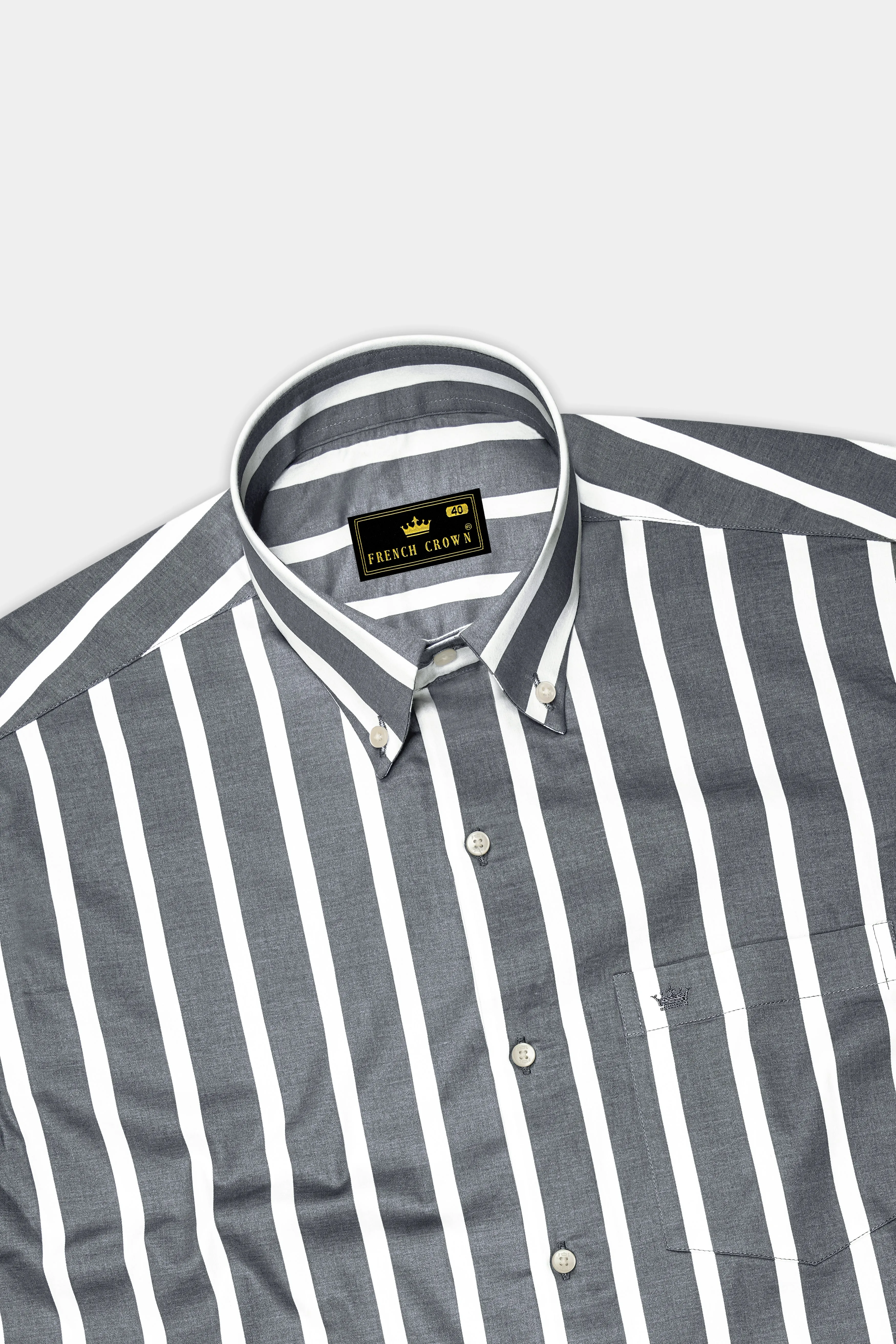 Nordoro-Oslo Gray And Bright White Awning Striped Super Soft Premium Cotton Button Down Collar Dress Shirt sold by French Crown product image thumbnail 5