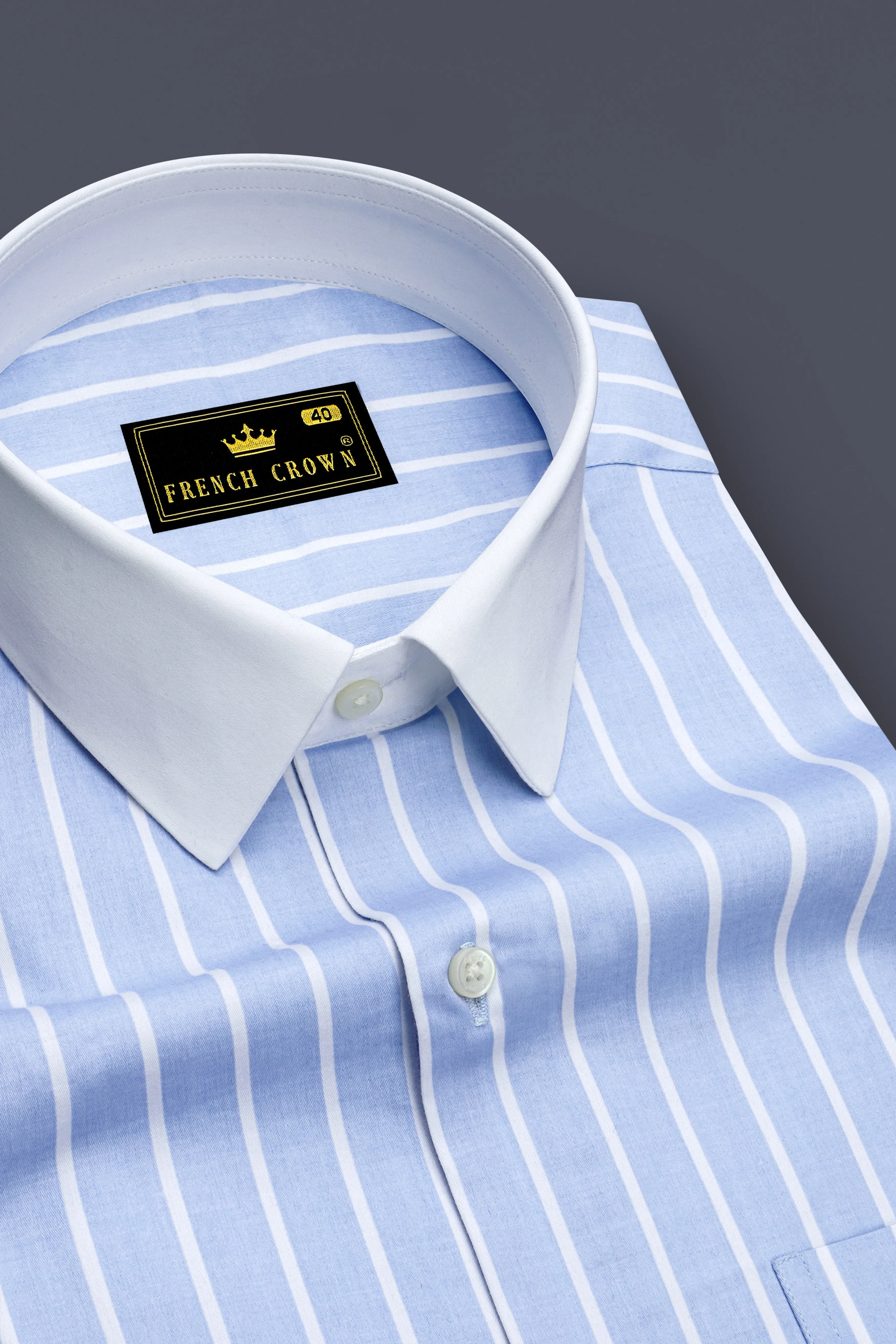 Celesto-Spindle Blue And Bright White Pin Striped Super Soft Premium Cotton Dress White Cuff Collar Shirt sold by French Crown product image thumbnail 4