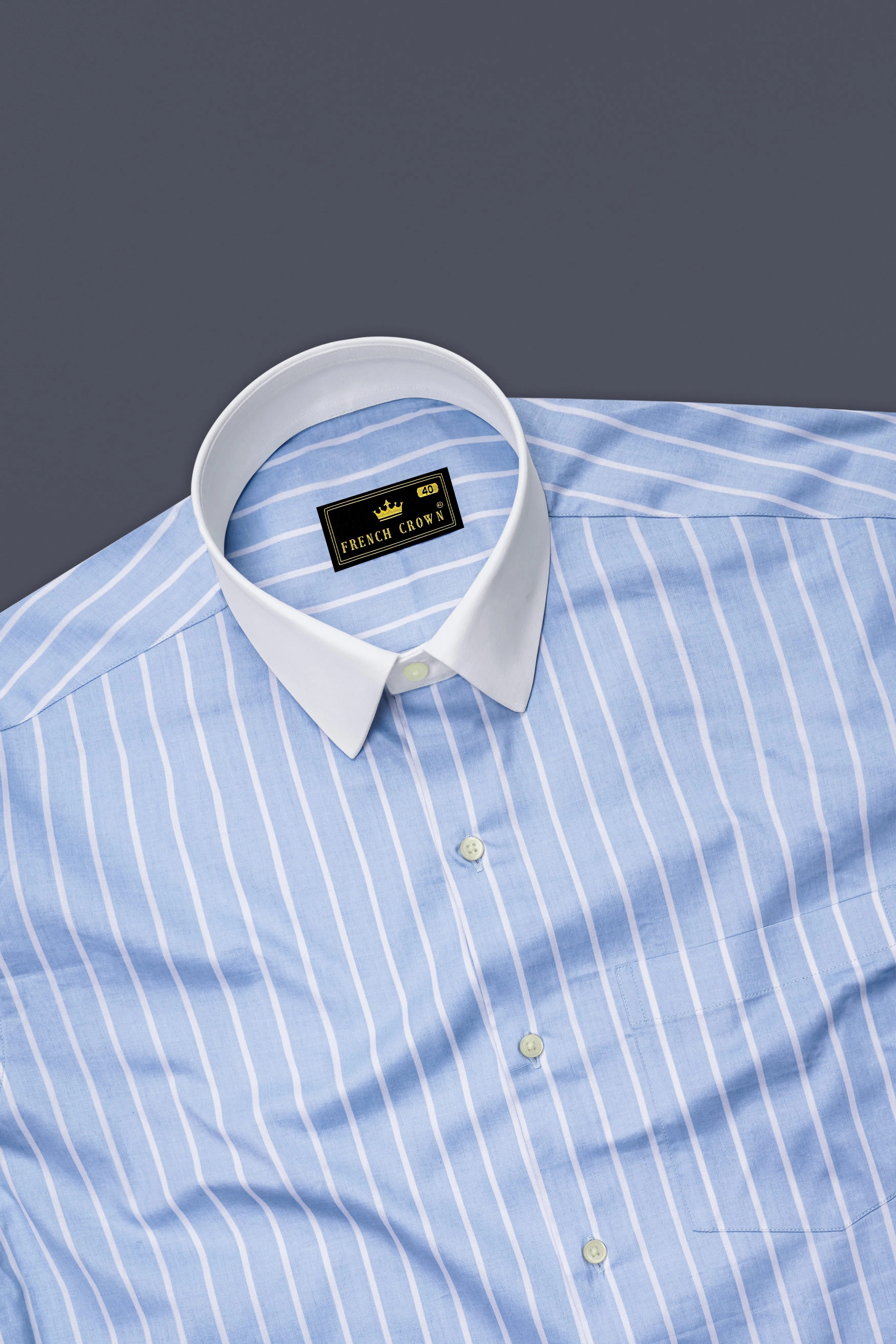 Celesto-Spindle Blue And Bright White Pin Striped Super Soft Premium Cotton Dress White Cuff Collar Shirt sold by French Crown product image thumbnail 5