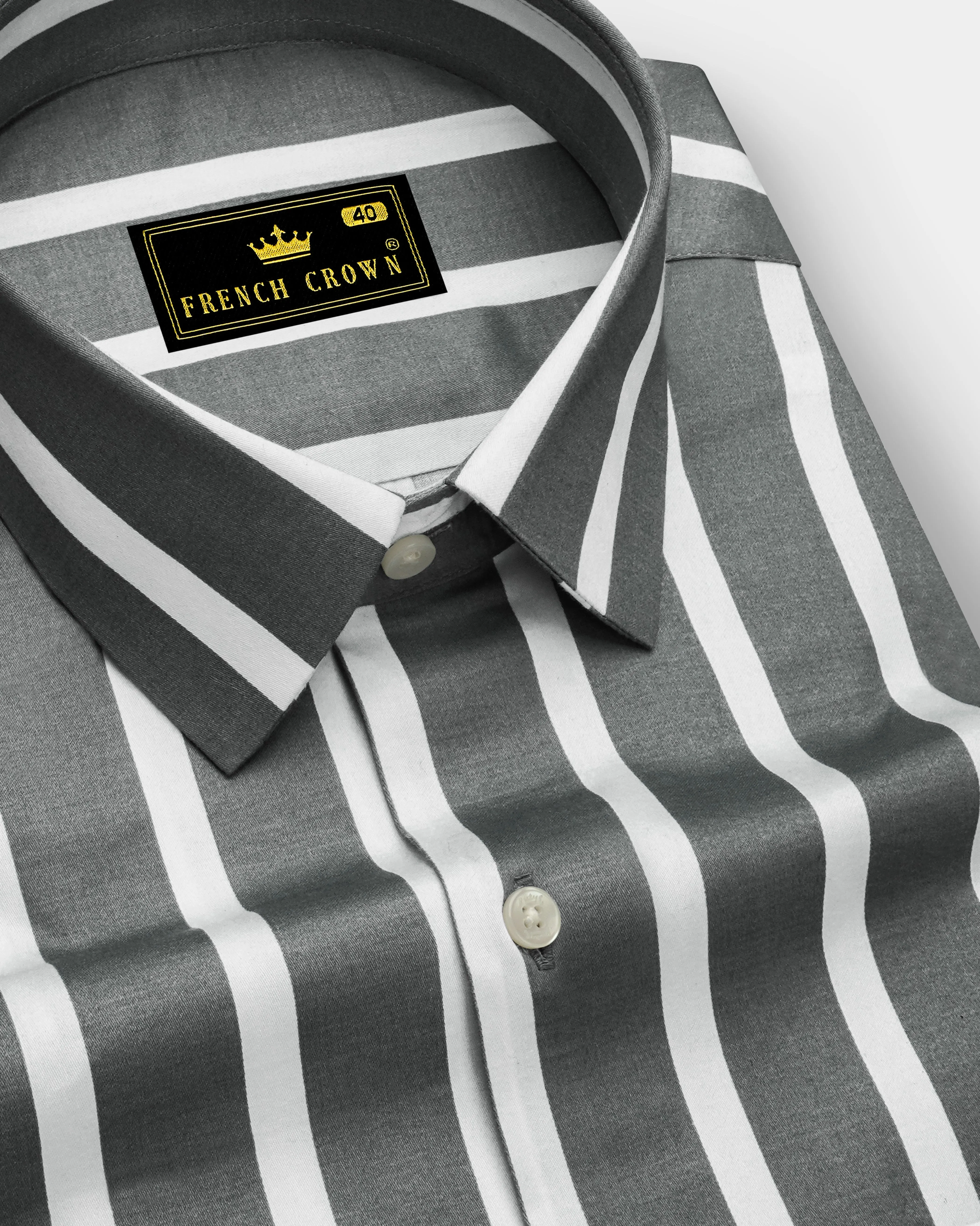 Nordoro-Oslo Gray And Bright White Awning Striped Subtle Sheen Super Soft Premium Cotton Dress Shirt sold by French Crown
