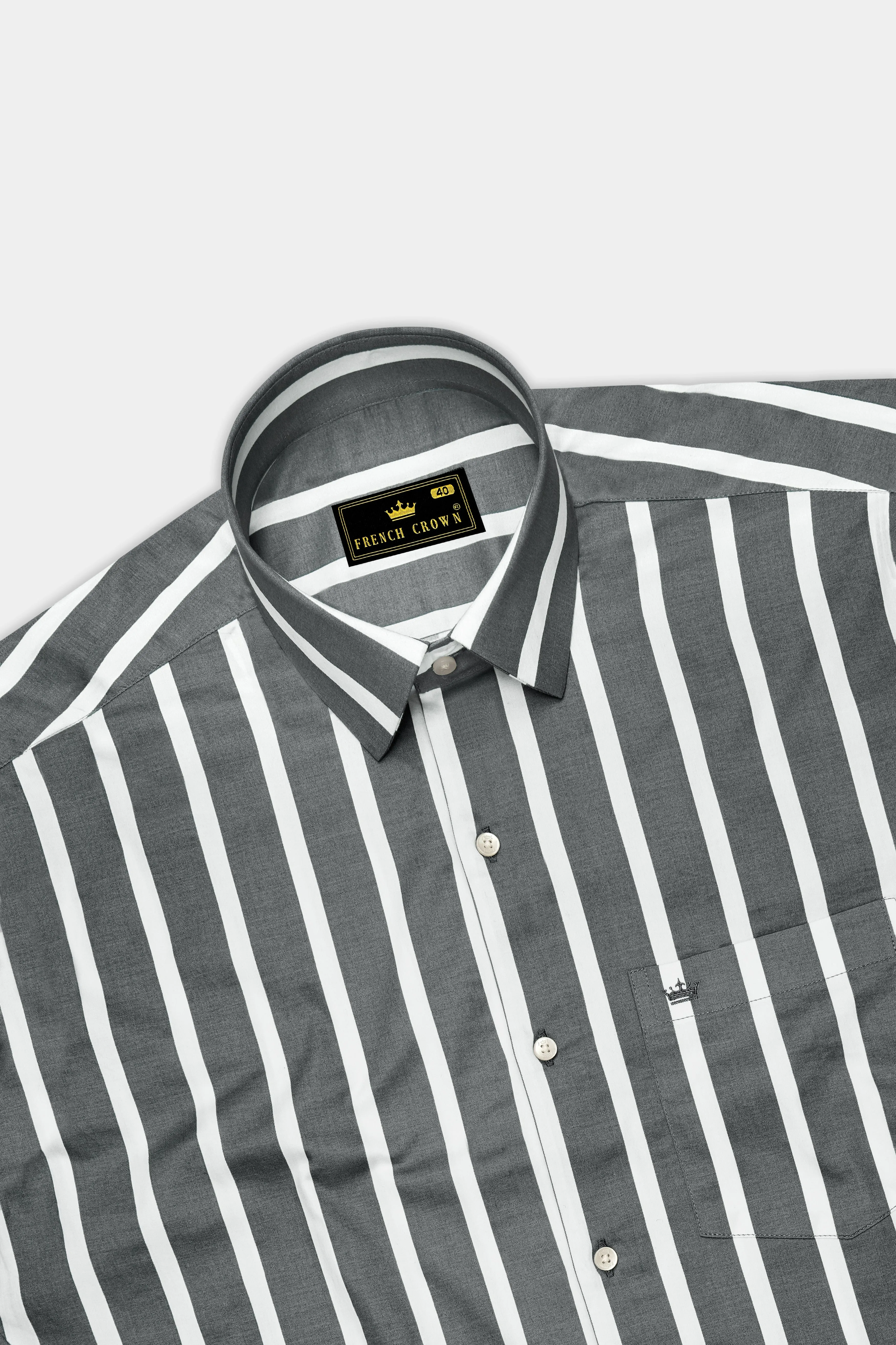 Nordoro-Oslo Gray And Bright White Awning Striped Subtle Sheen Super Soft Premium Cotton Dress Shirt sold by French Crown product image thumbnail 5