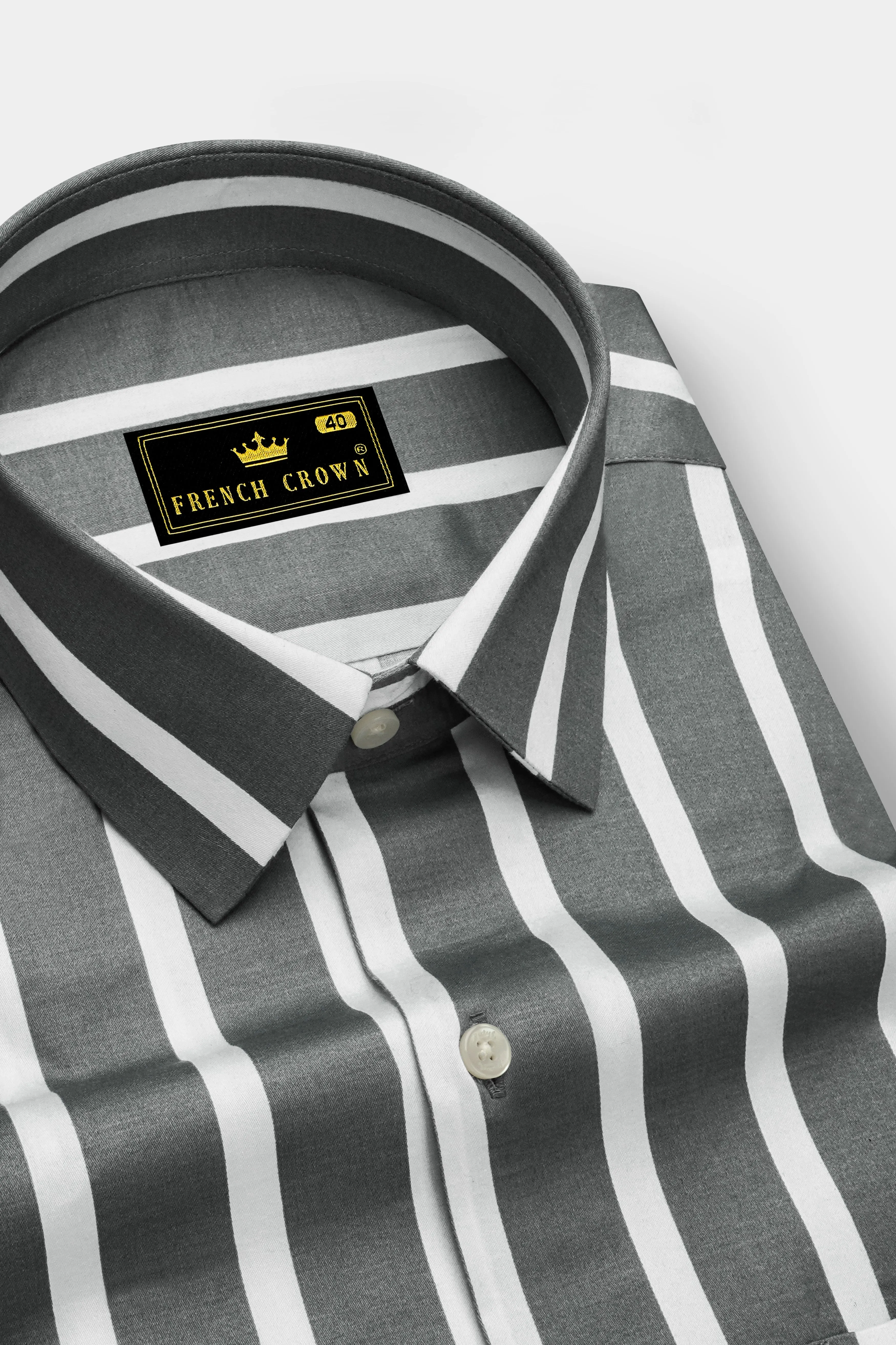 Nordoro-Oslo Gray And Bright White Awning Striped Subtle Sheen Super Soft Premium Cotton Dress Shirt sold by French Crown product image thumbnail 2