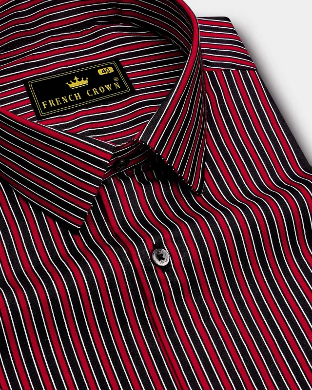 Velshiraz-Shiraz Red And Jade Black Regimental Striped Subtle Sheen Super Soft Premium Cotton Dress Shirt made by French Crown