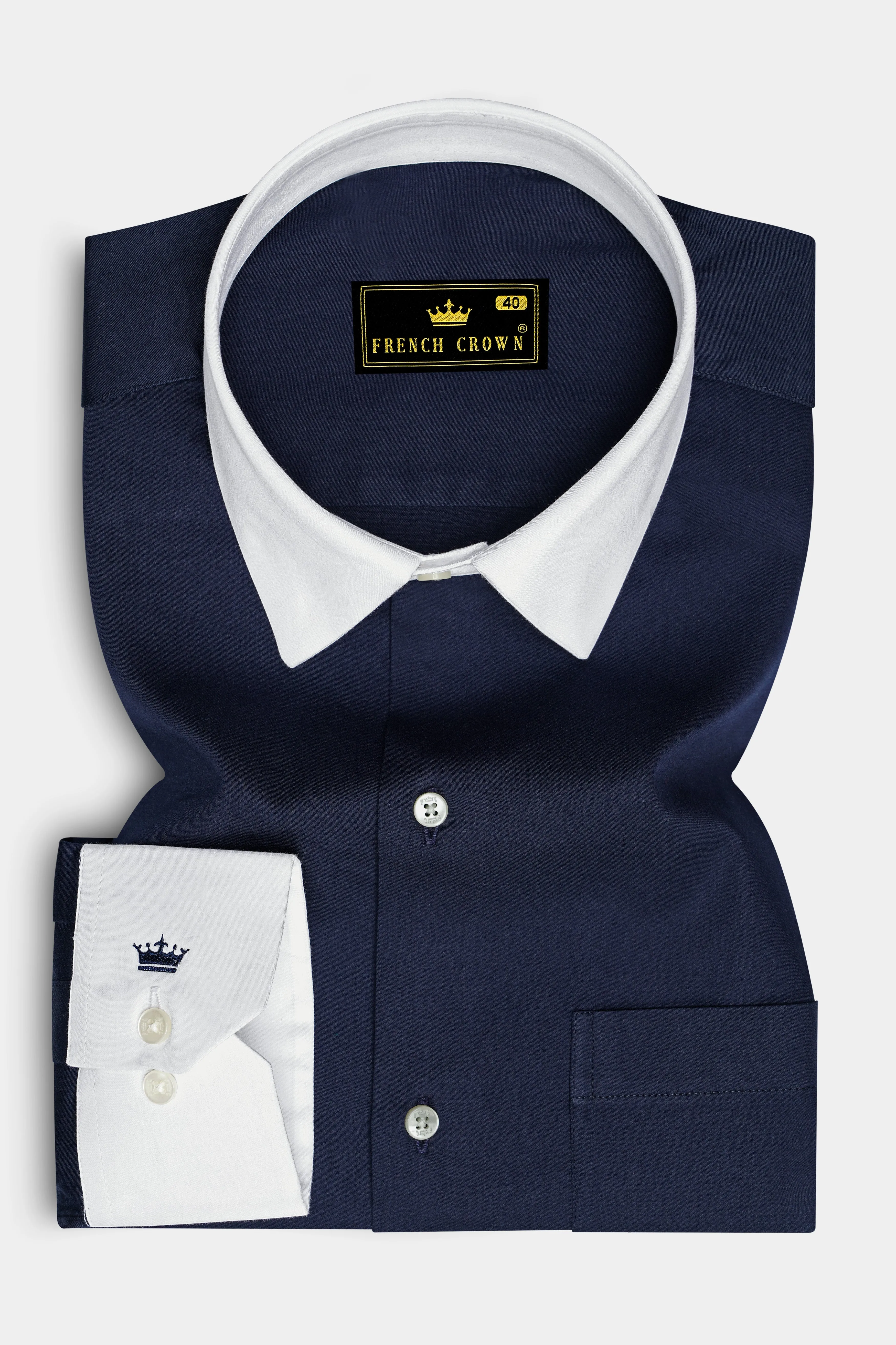 Bleunoir-Midnight Blue Subtle Sheen Super Soft Premium White Cuff Collar Dress Shirt sold by French Crown product image thumbnail 2