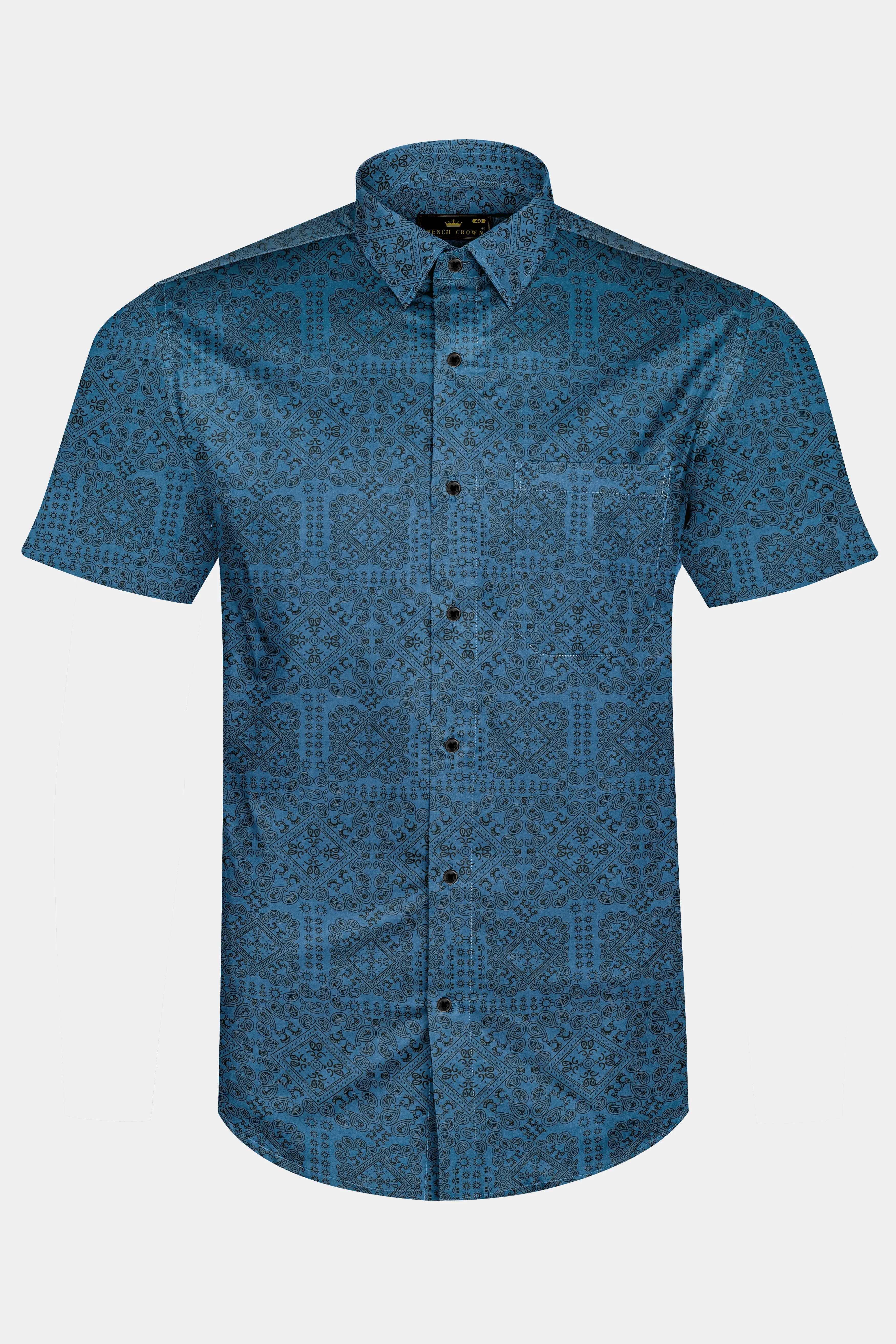 Azuron-Metallic Blue And Jade Black Paisley Printed Super Soft Premium Giza Cotton Casual Shirt sold by French Crown product image thumbnail 2