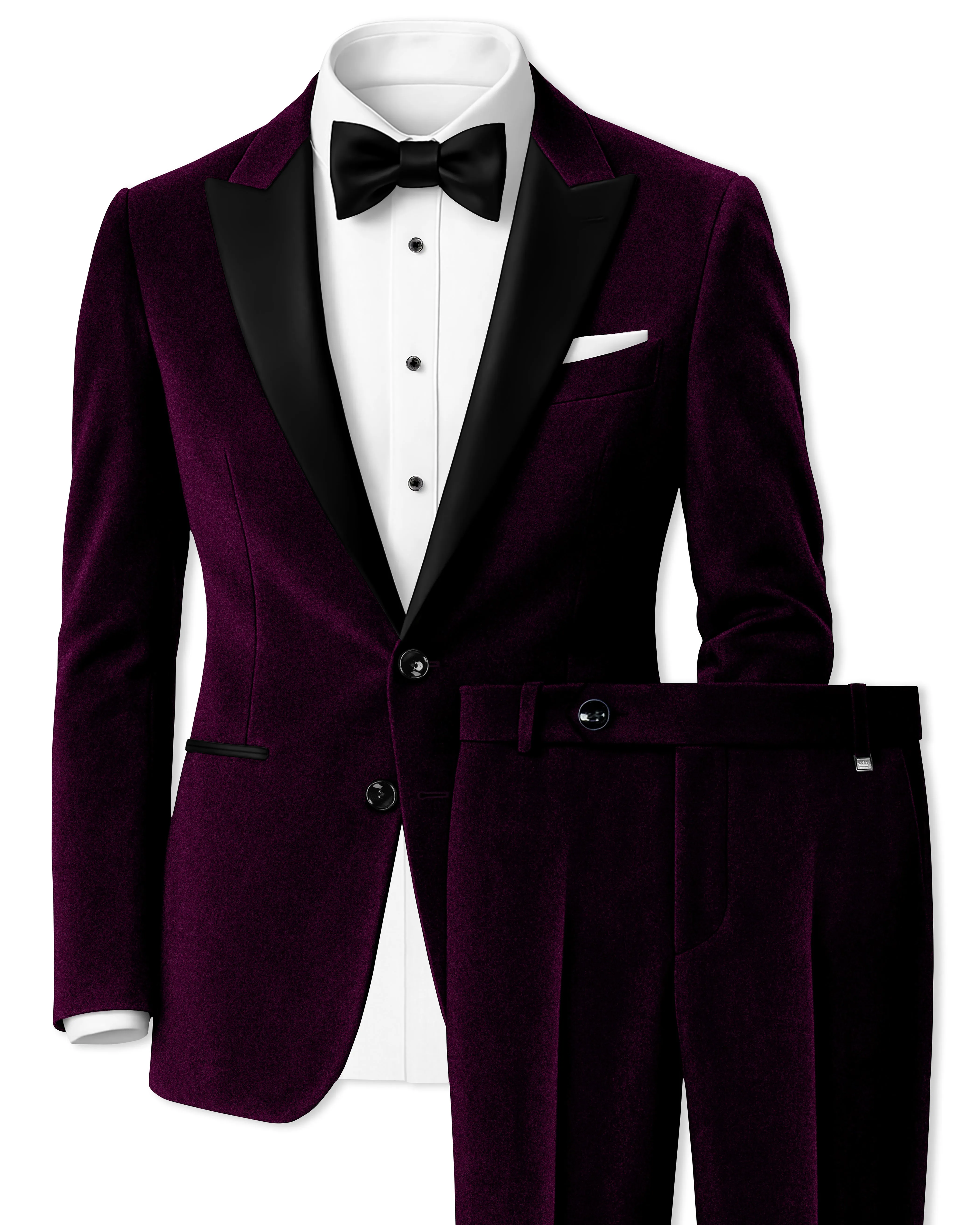 Merlot-Asphalt Wine Purple Velvet Peak Lapel Tuxedo Suit sold by French Crown
