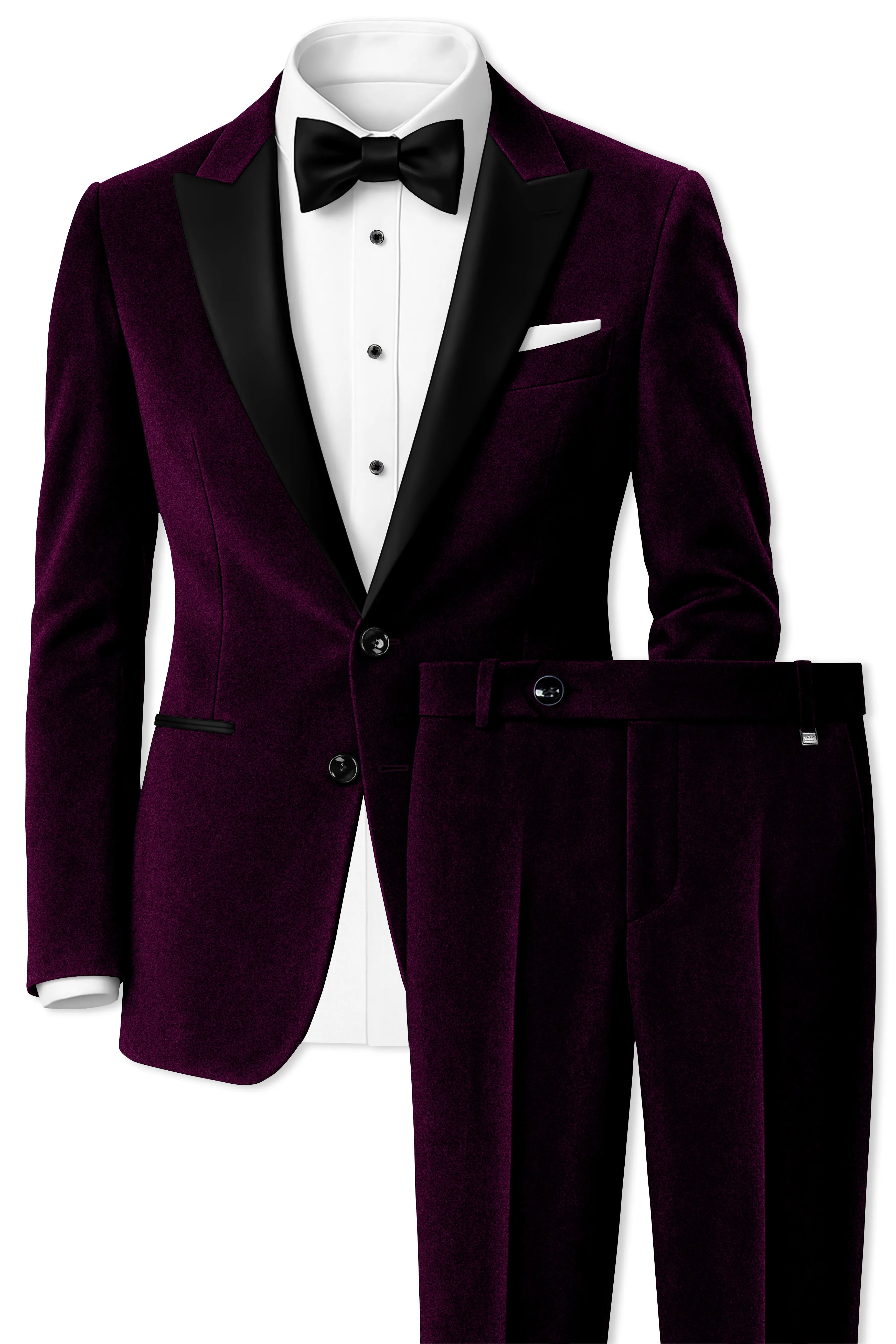 Merlot-Asphalt Wine Purple Velvet Peak Lapel Tuxedo Suit sold by French Crown product image thumbnail 2