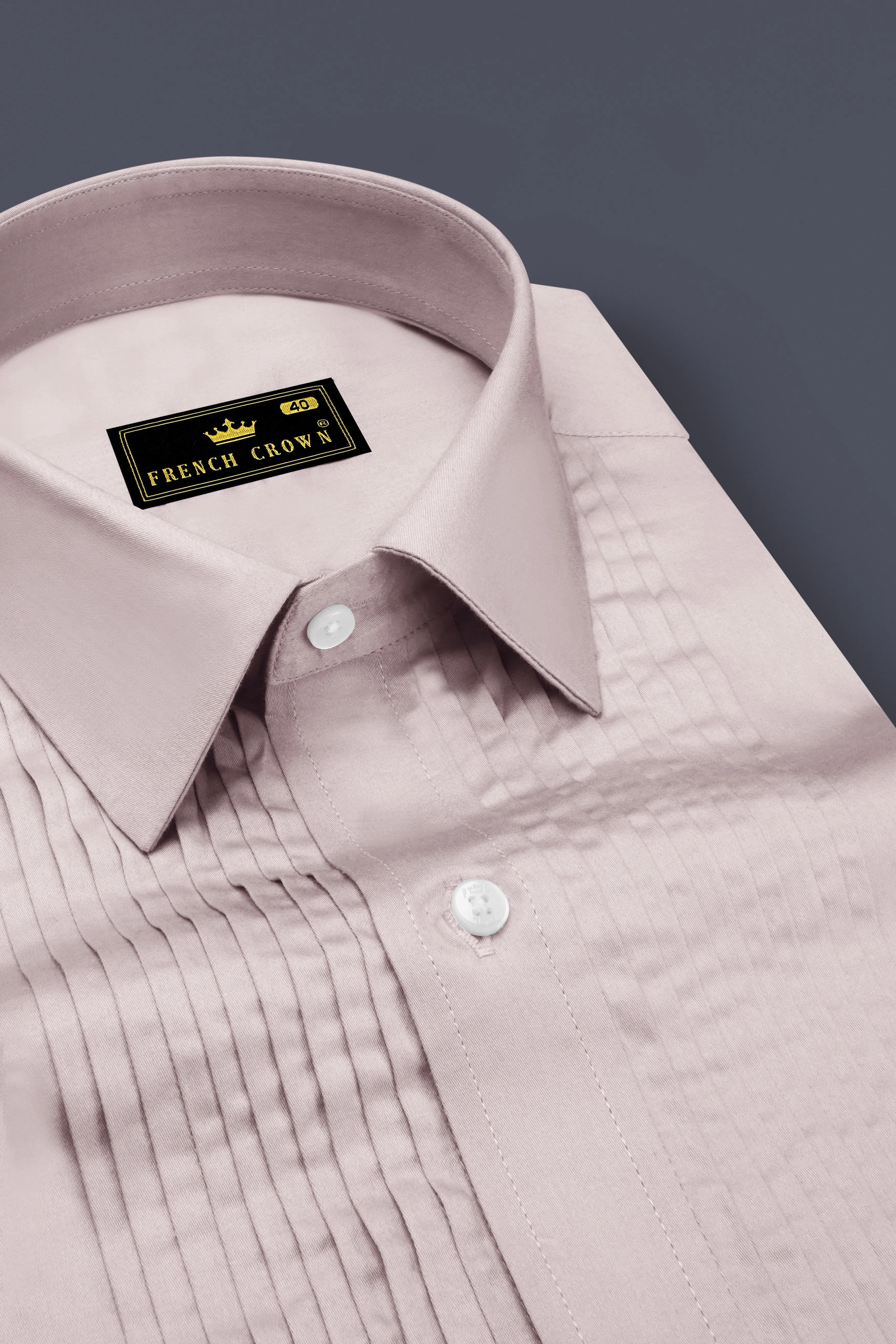 Blushoro-Clam Pink Subtle Sheen Super Soft Premium Cotton Tuxedo Dress Shirt sold by French Crown product image thumbnail 4