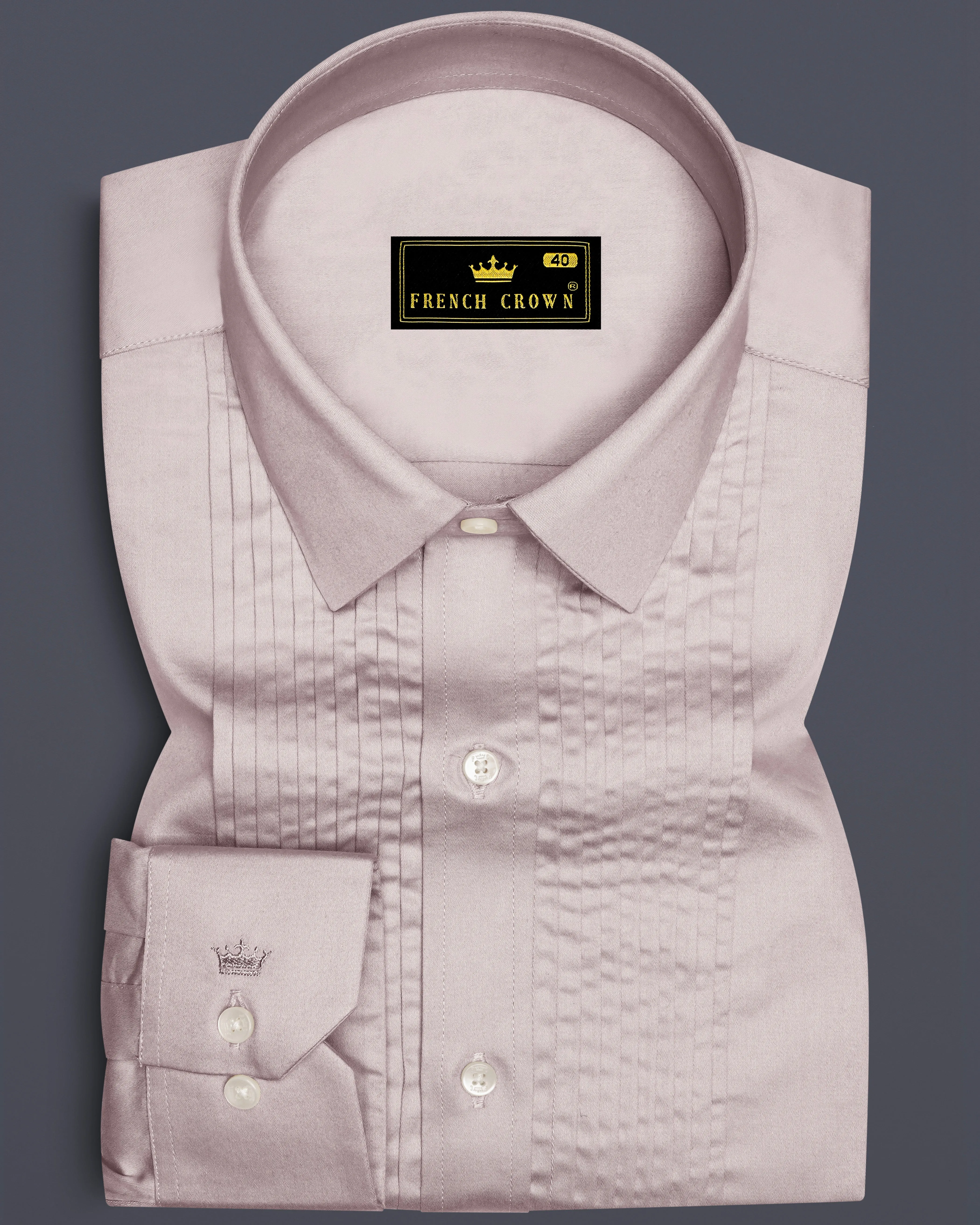 Blushoro-Clam Pink Subtle Sheen Super Soft Premium Cotton Tuxedo Dress Shirt sold by French Crown