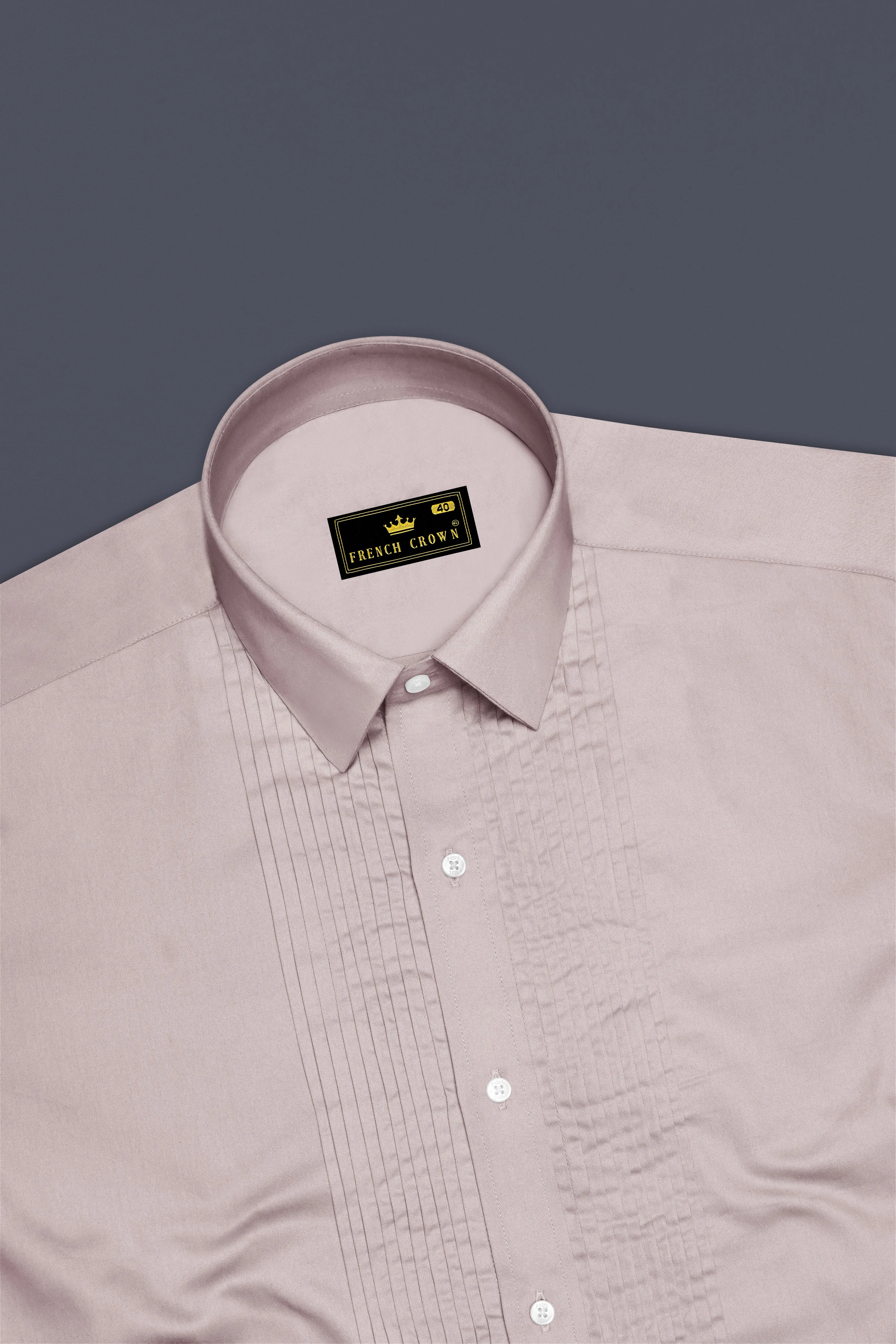 Blushoro-Clam Pink Subtle Sheen Super Soft Premium Cotton Tuxedo Dress Shirt sold by French Crown product image thumbnail 5