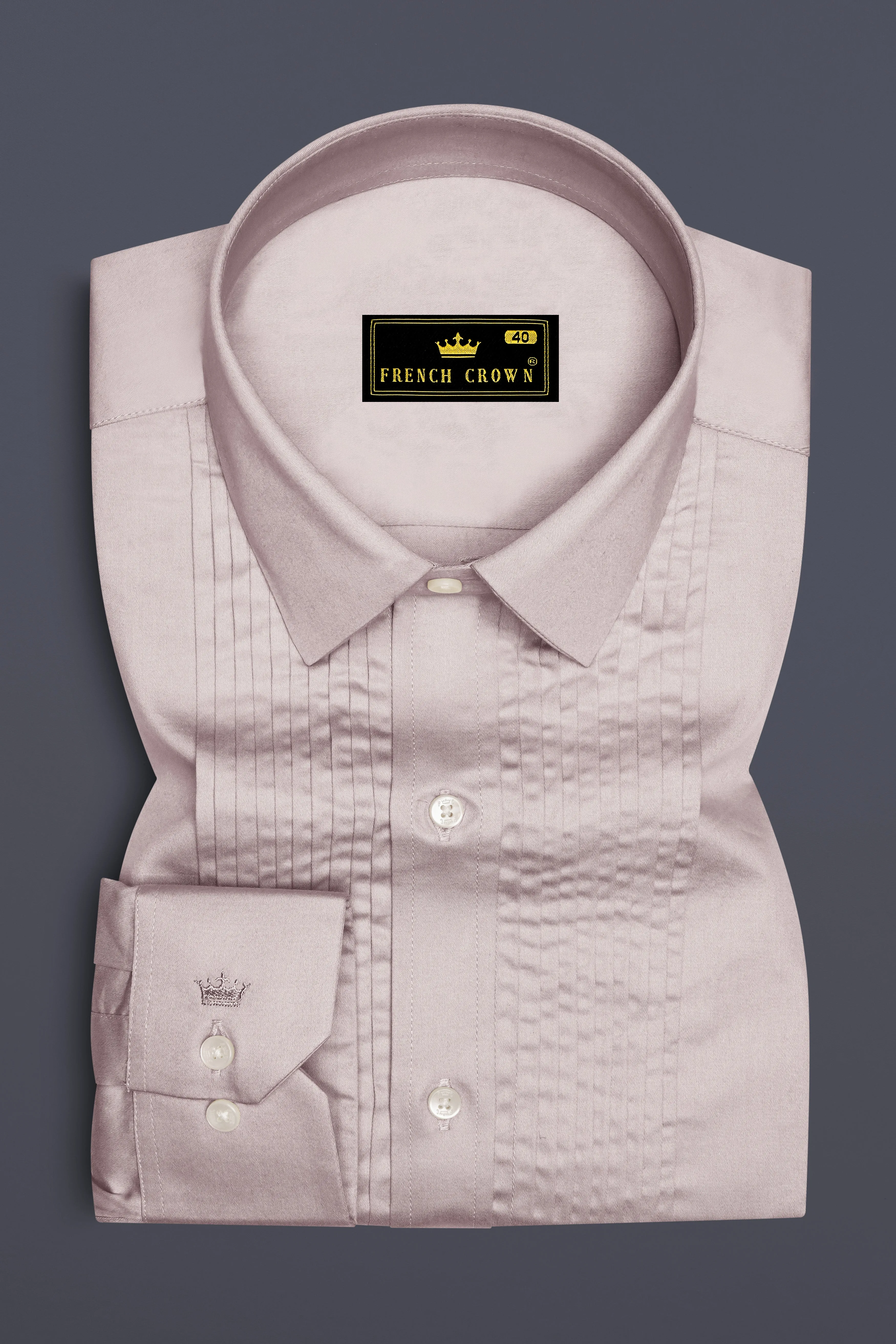 Blushoro-Clam Pink Subtle Sheen Super Soft Premium Cotton Tuxedo Dress Shirt sold by French Crown product image thumbnail 2
