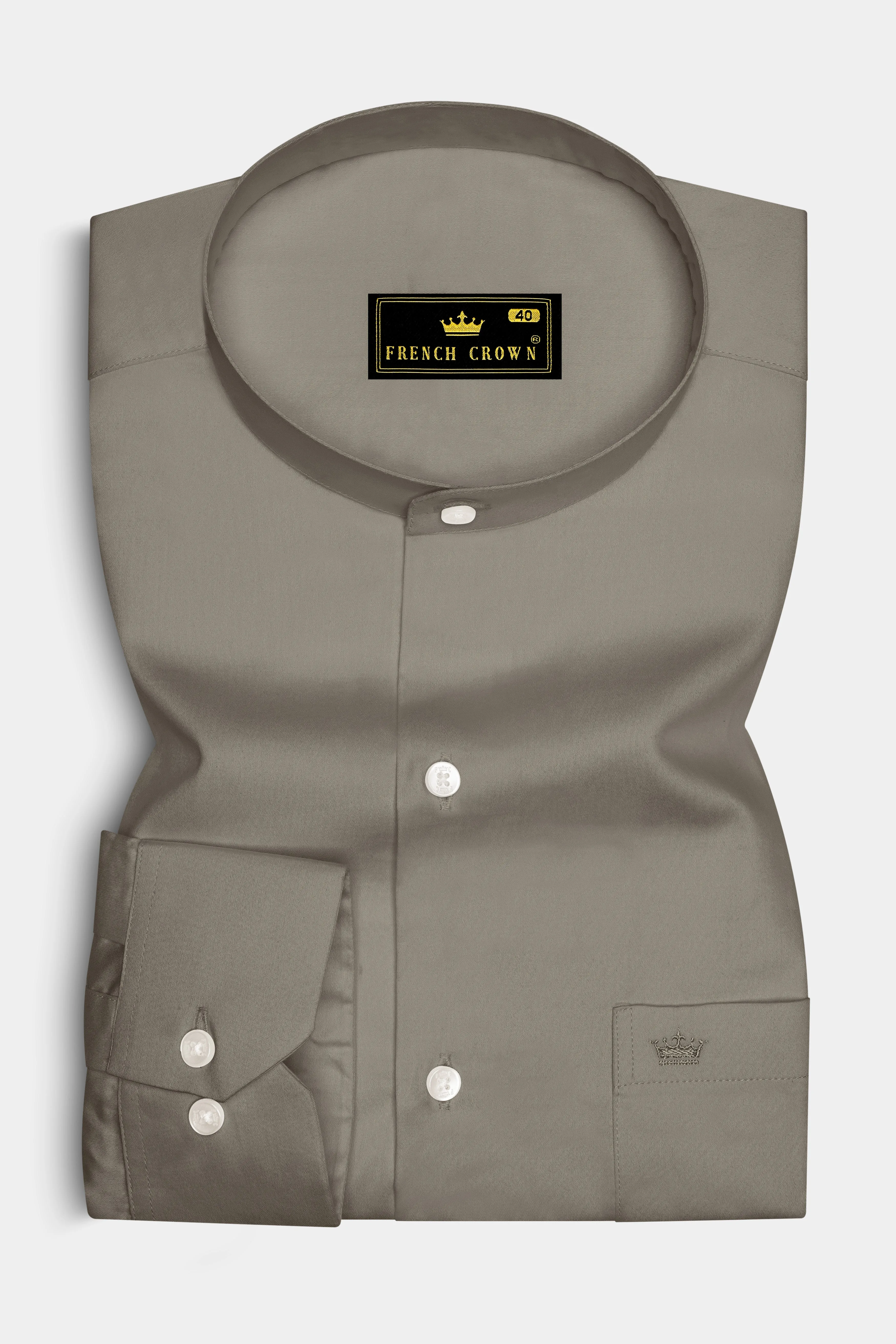 Argento-Makara Gray Subtle Sheen Super Soft Premium Cotton Mandarin Dress Shirt sold by French Crown product image thumbnail 4