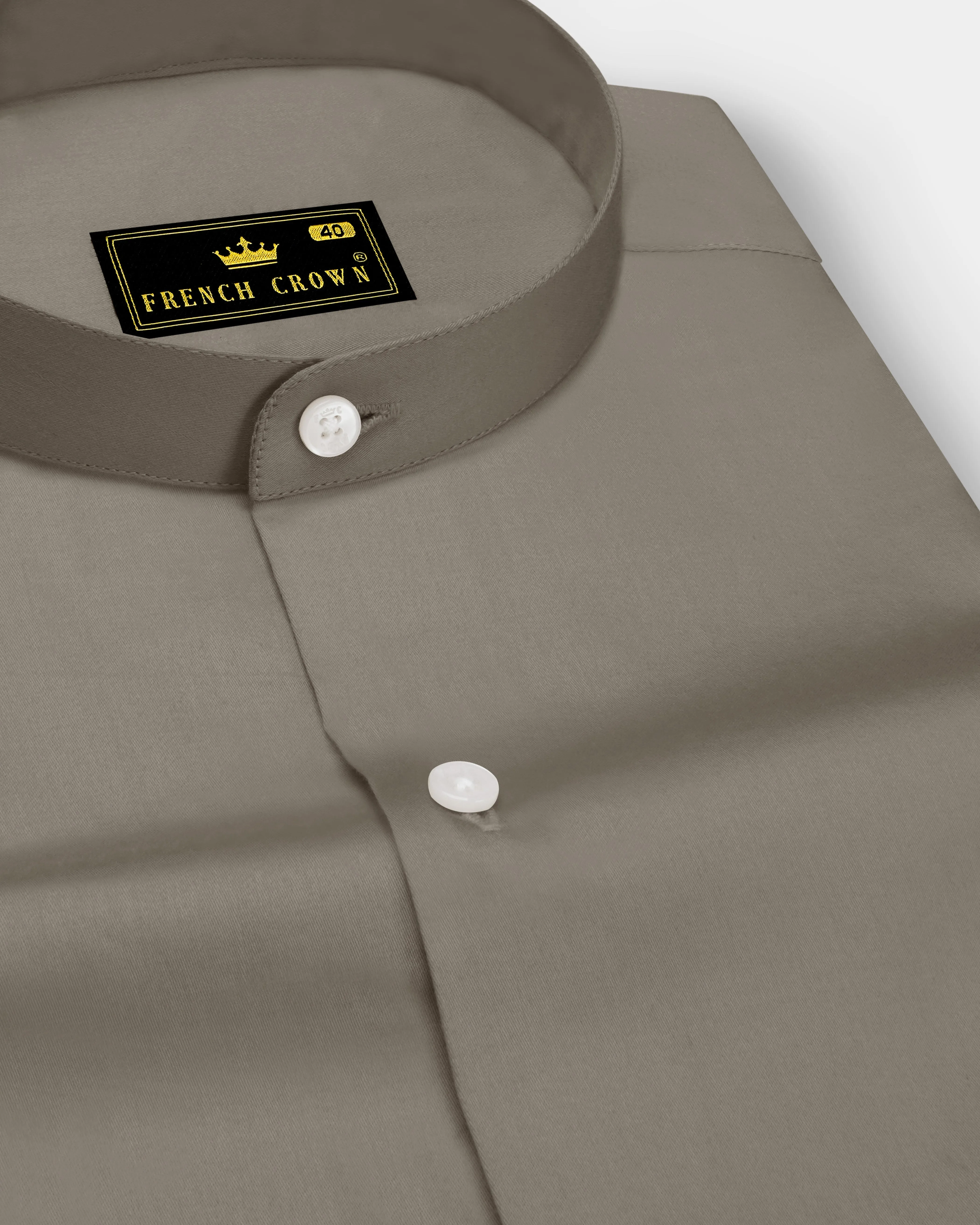 Argento-Makara Gray Subtle Sheen Super Soft Premium Cotton Mandarin Dress Shirt sold by French Crown