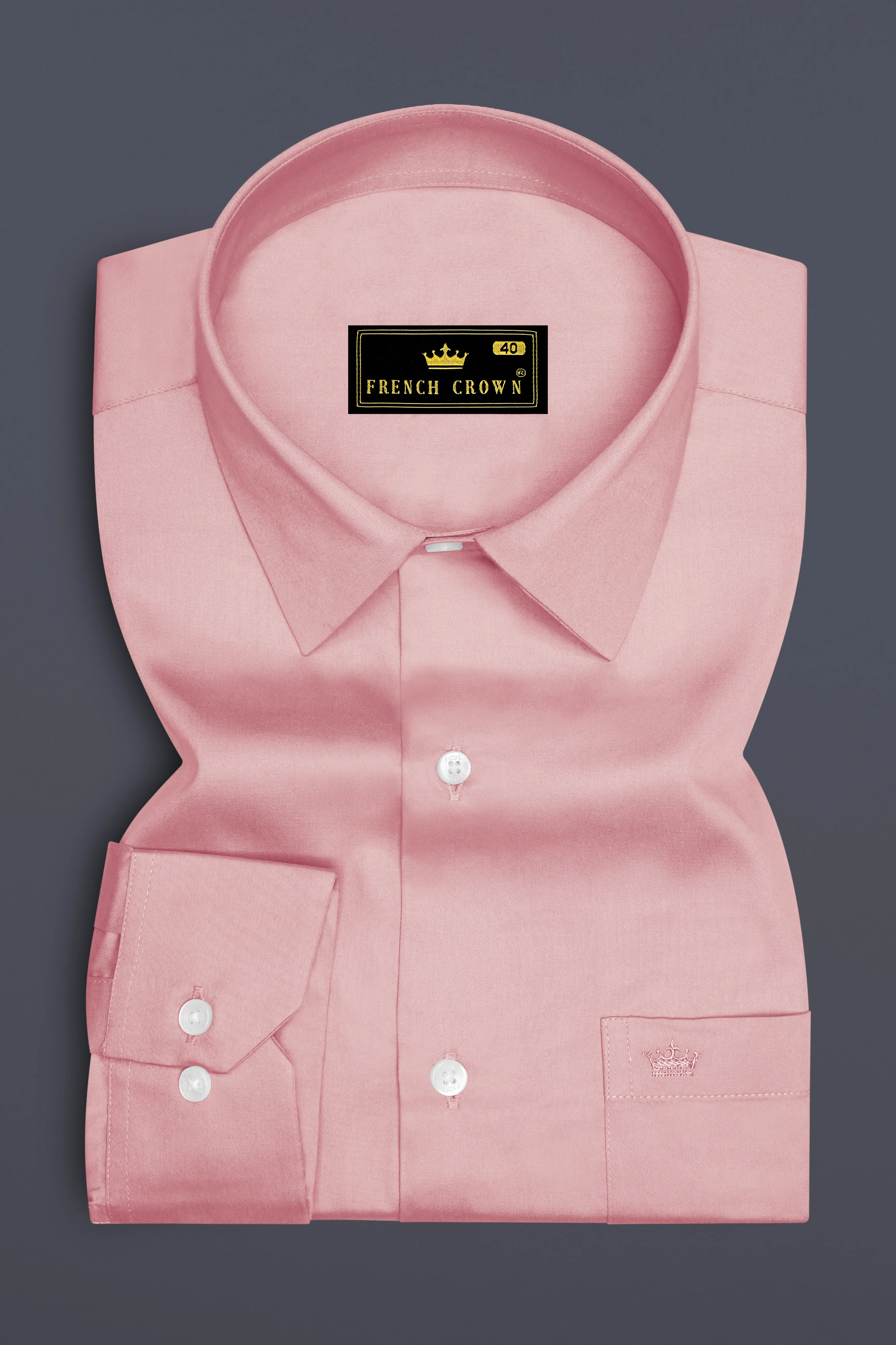 Rosavon-Blossom Pink Subtle Sheen Super Soft Premium Cotton Dress Shirt sold by French Crown product image thumbnail 4