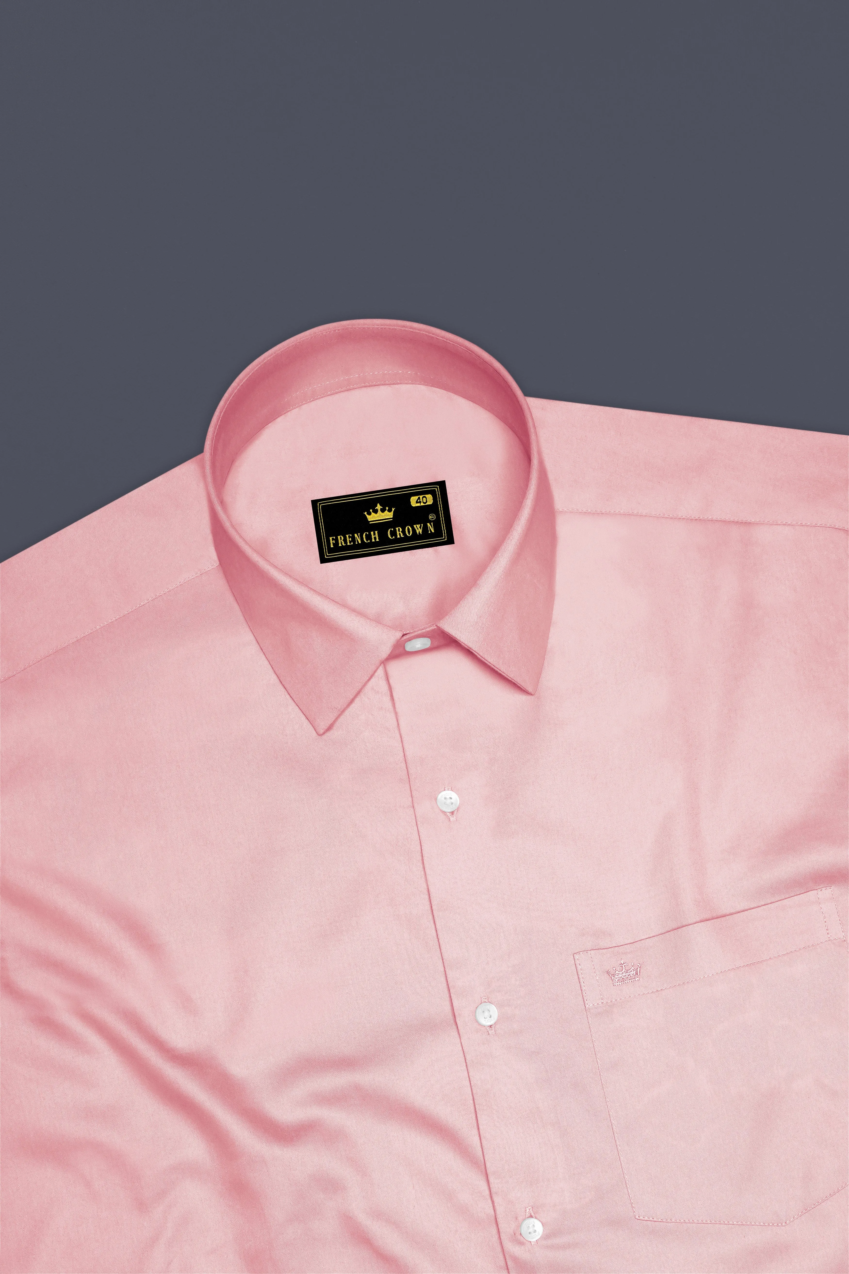 Rosavon-Blossom Pink Subtle Sheen Super Soft Premium Cotton Dress Shirt sold by French Crown product image thumbnail 5
