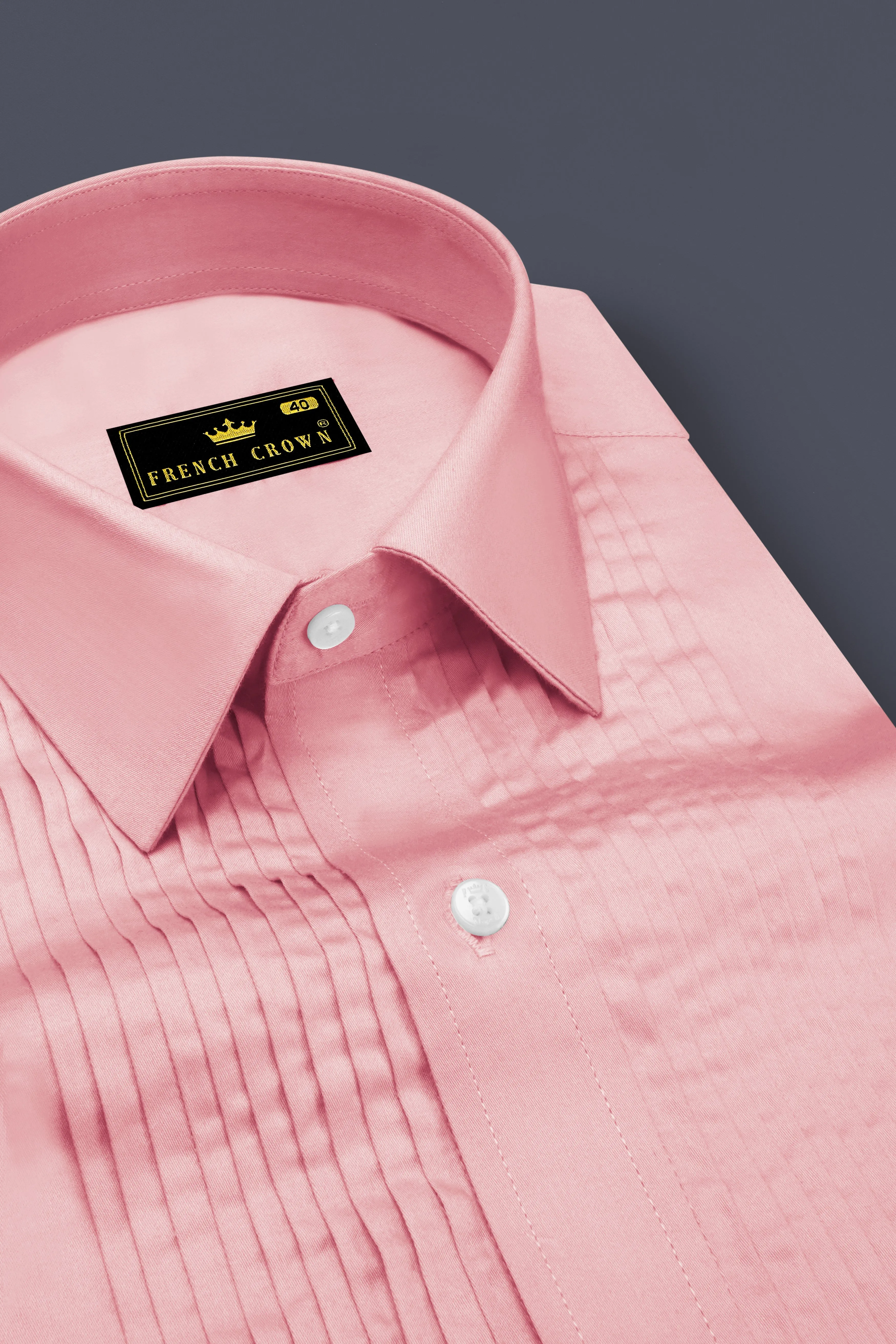 Rosavon-Blossom Pink Subtle Sheen Super Soft Premium Cotton Tuxedo Dress Shirt sold by French Crown product image thumbnail 4