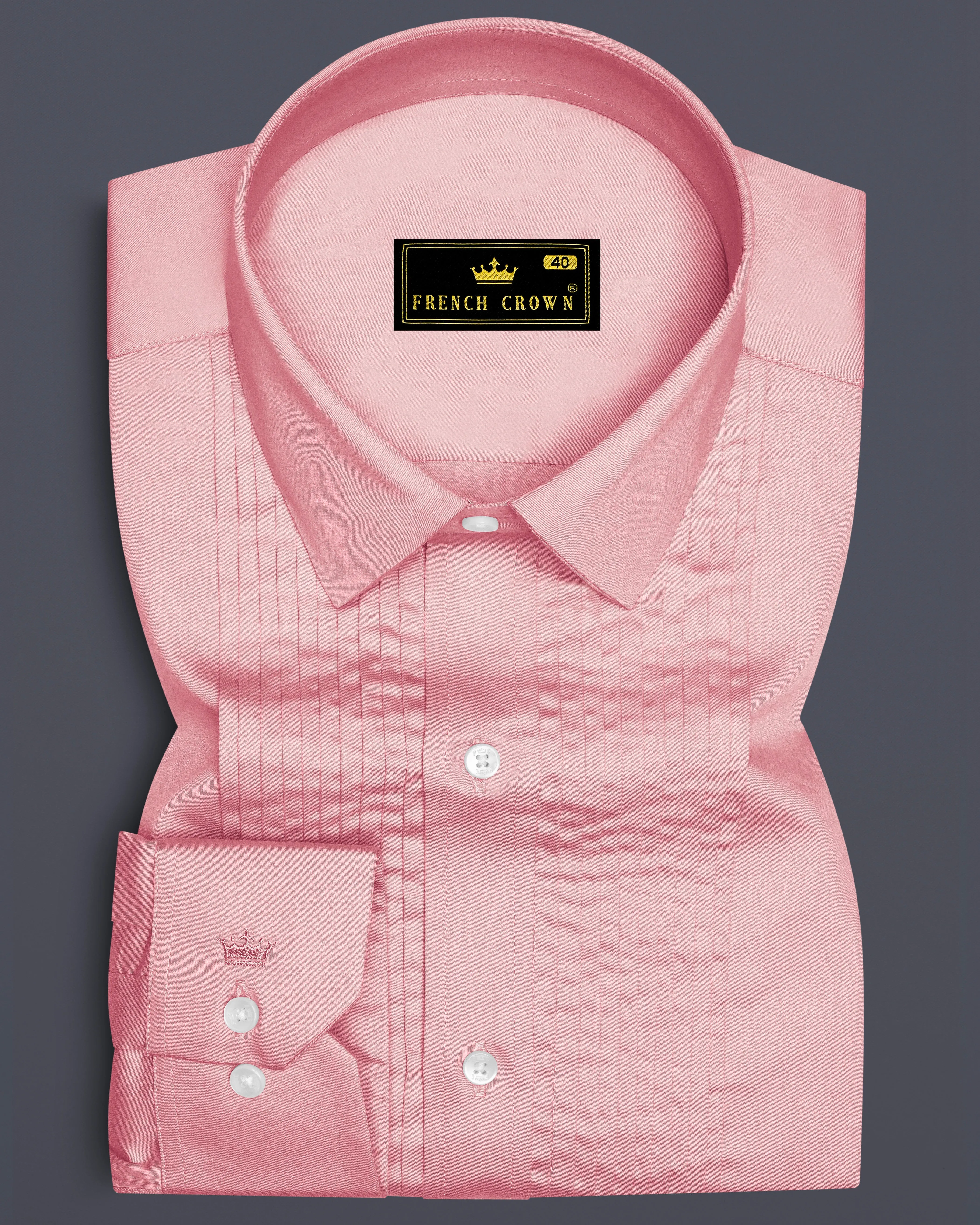 Rosavon-Blossom Pink Subtle Sheen Super Soft Premium Cotton Tuxedo Dress Shirt sold by French Crown