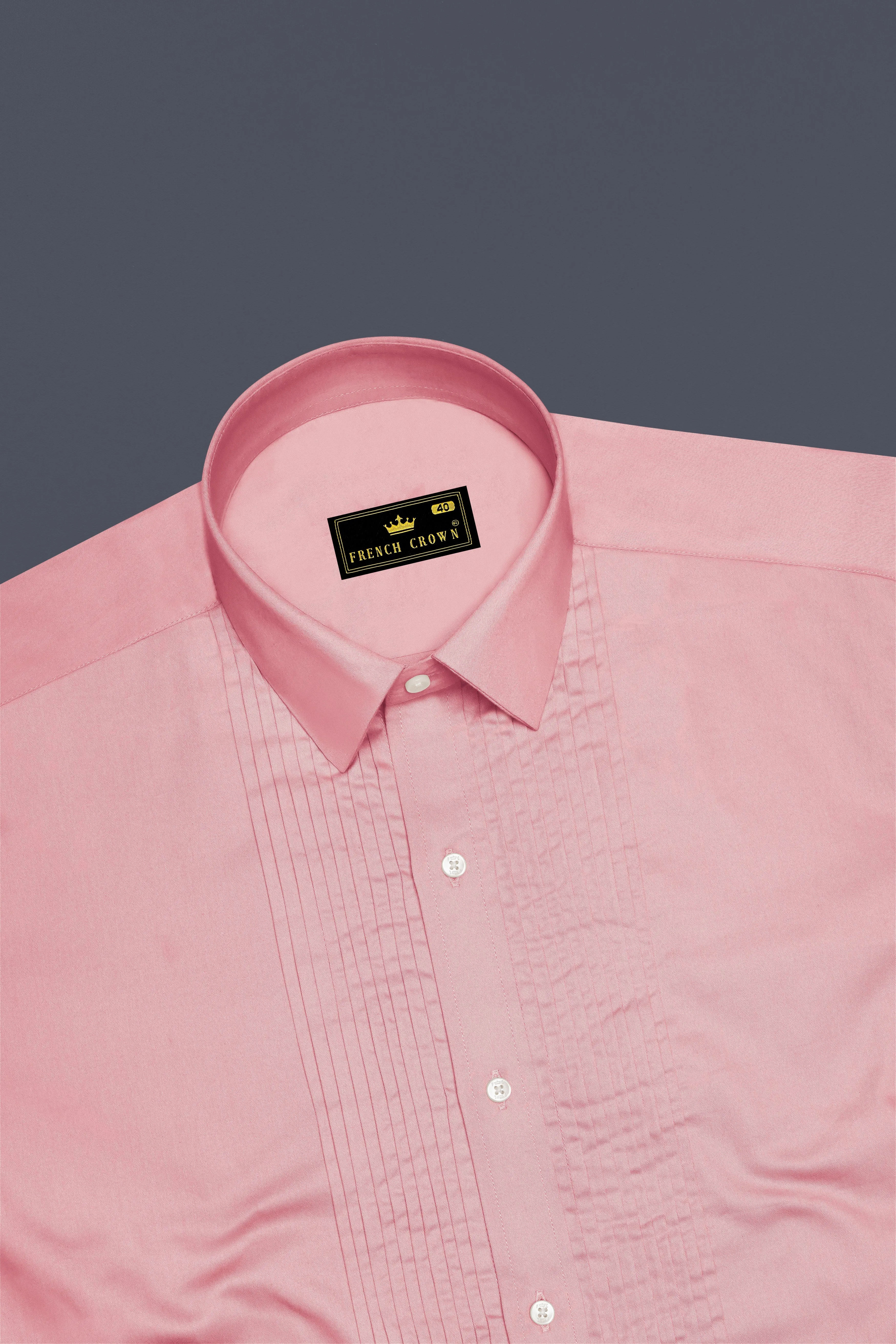 Rosavon-Blossom Pink Subtle Sheen Super Soft Premium Cotton Tuxedo Dress Shirt sold by French Crown product image thumbnail 5