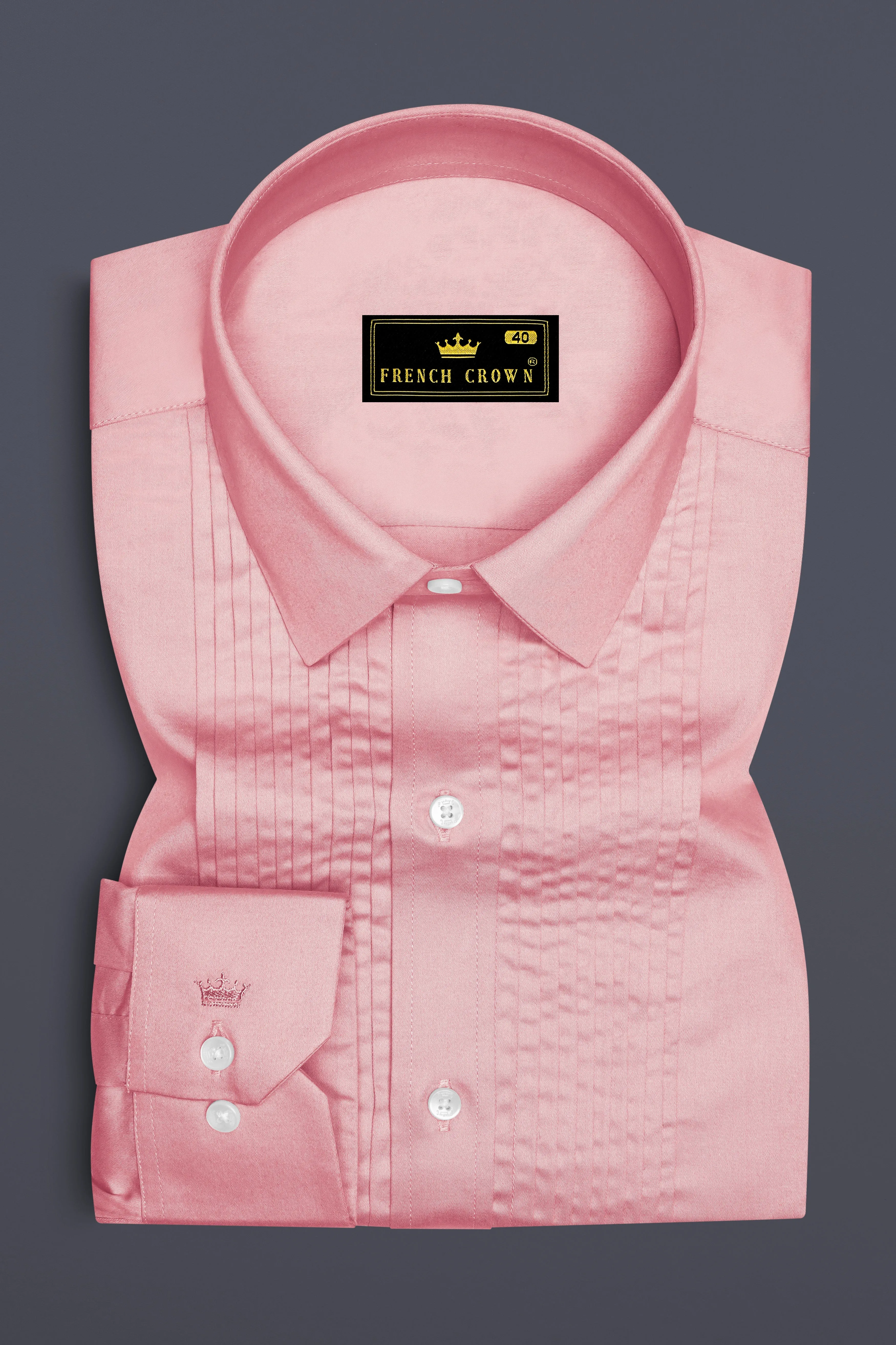 Rosavon-Blossom Pink Subtle Sheen Super Soft Premium Cotton Tuxedo Dress Shirt sold by French Crown product image thumbnail 2