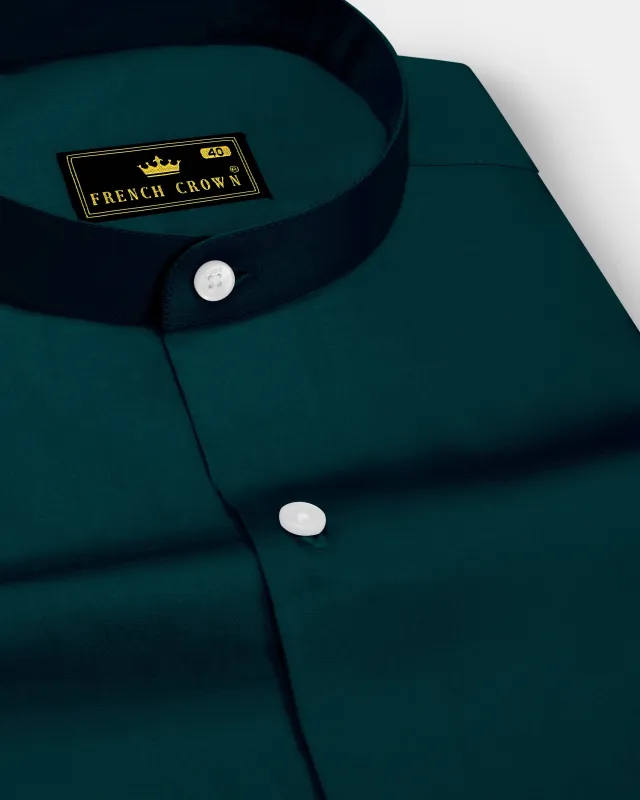 Verdoro-Daintree Green Subtle Sheen Super Soft Premium Cotton Mandarin Dress Shirt sold by French Crown