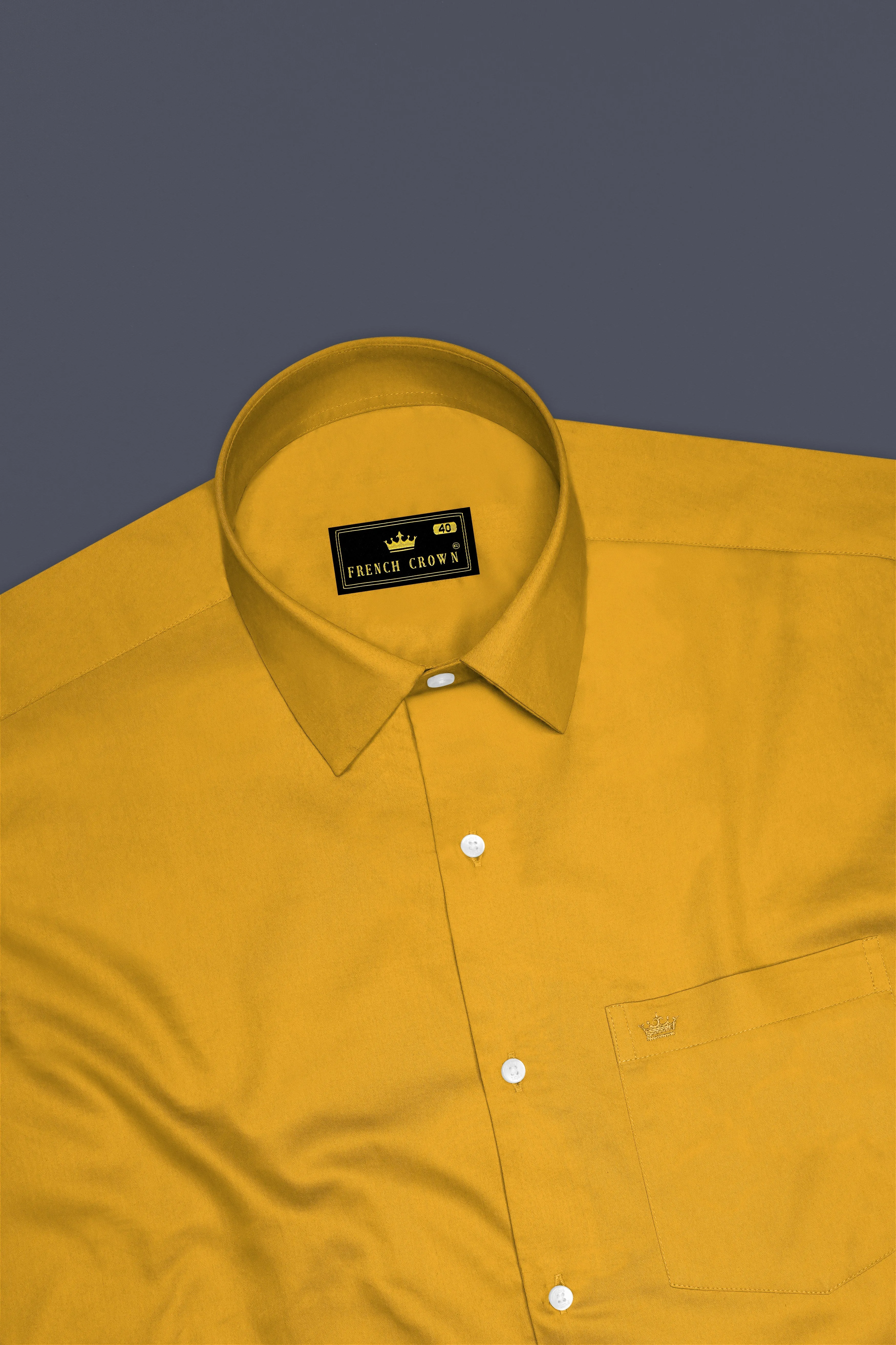 Solvoro-Ochre Yellow Subtle Sheen Super Soft Premium Cotton Dress Shirt sold by French Crown product image thumbnail 5