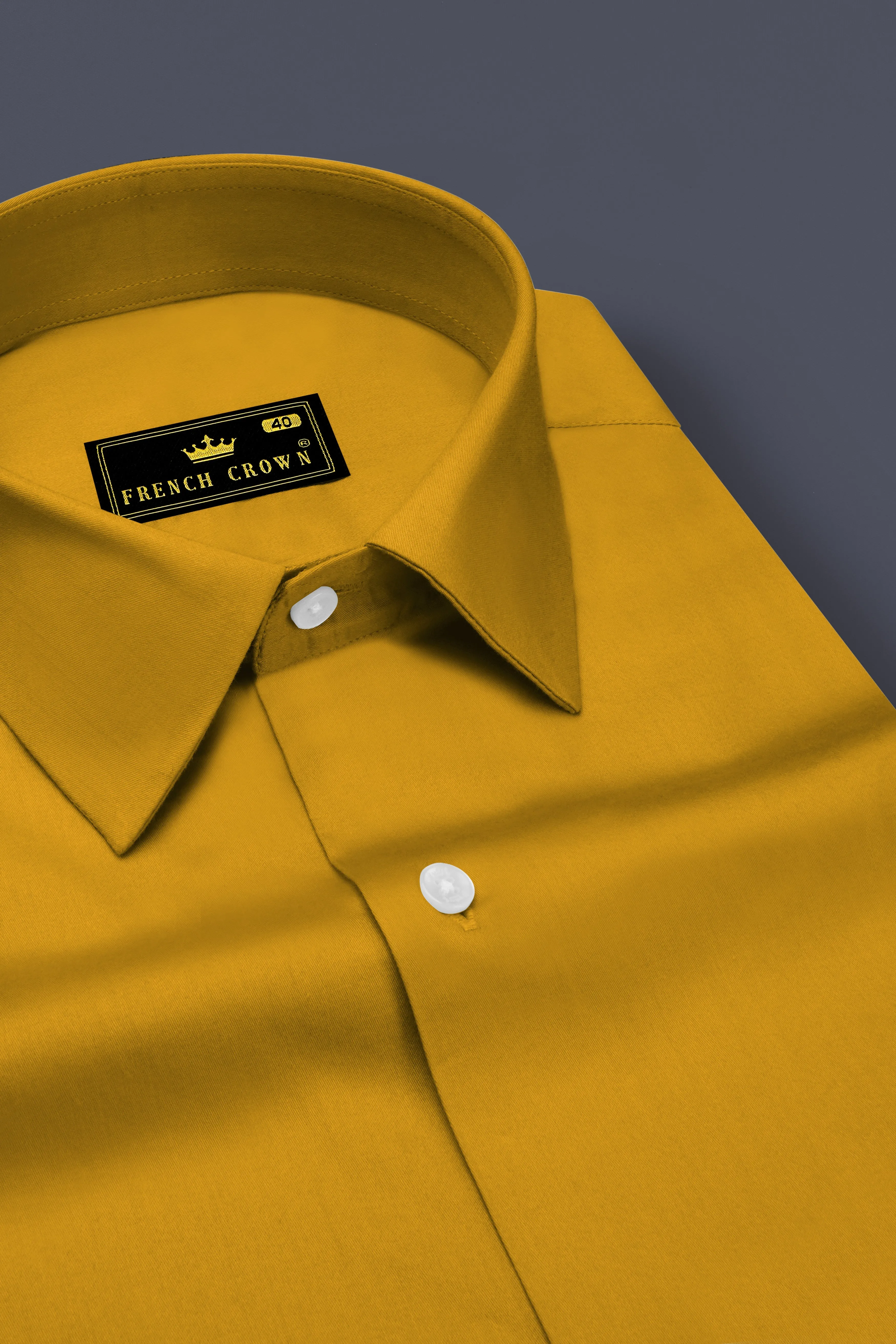 Solvoro-Ochre Yellow Subtle Sheen Super Soft Premium Cotton Dress Shirt sold by French Crown product image thumbnail 2