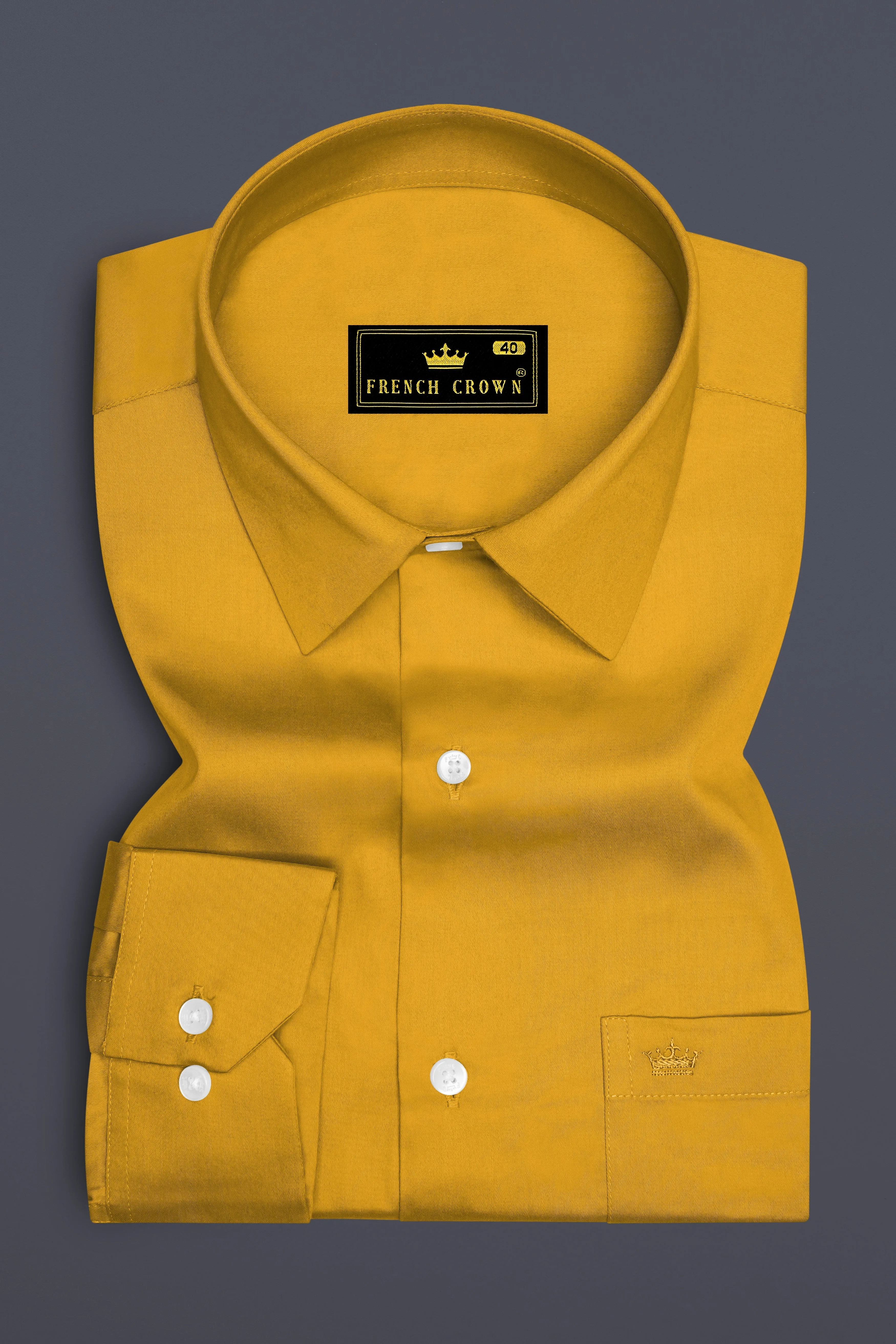Solvoro-Ochre Yellow Subtle Sheen Super Soft Premium Cotton Dress Shirt sold by French Crown product image thumbnail 4