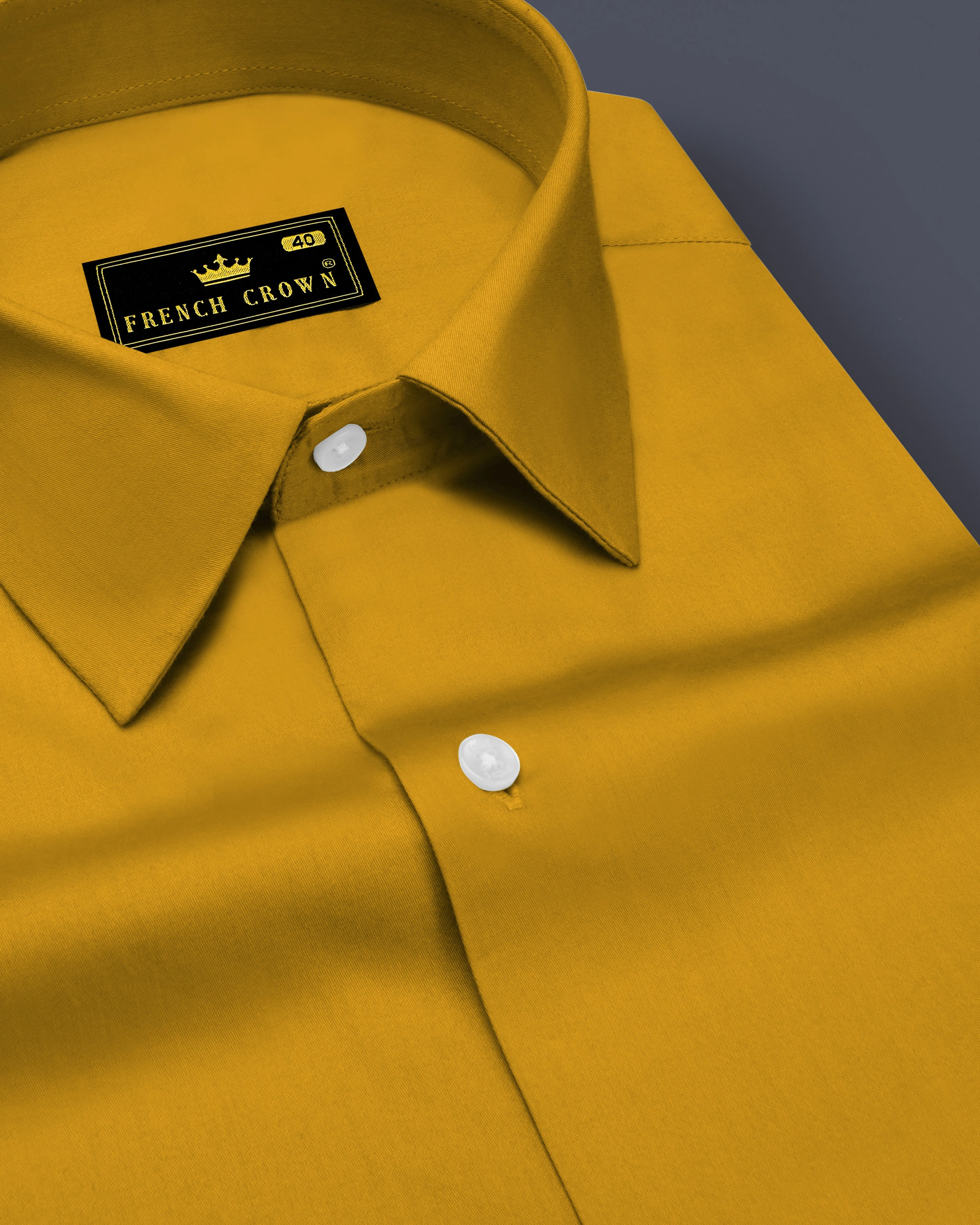 Solvoro-Ochre Yellow Subtle Sheen Super Soft Premium Cotton Dress Shirt sold by French Crown