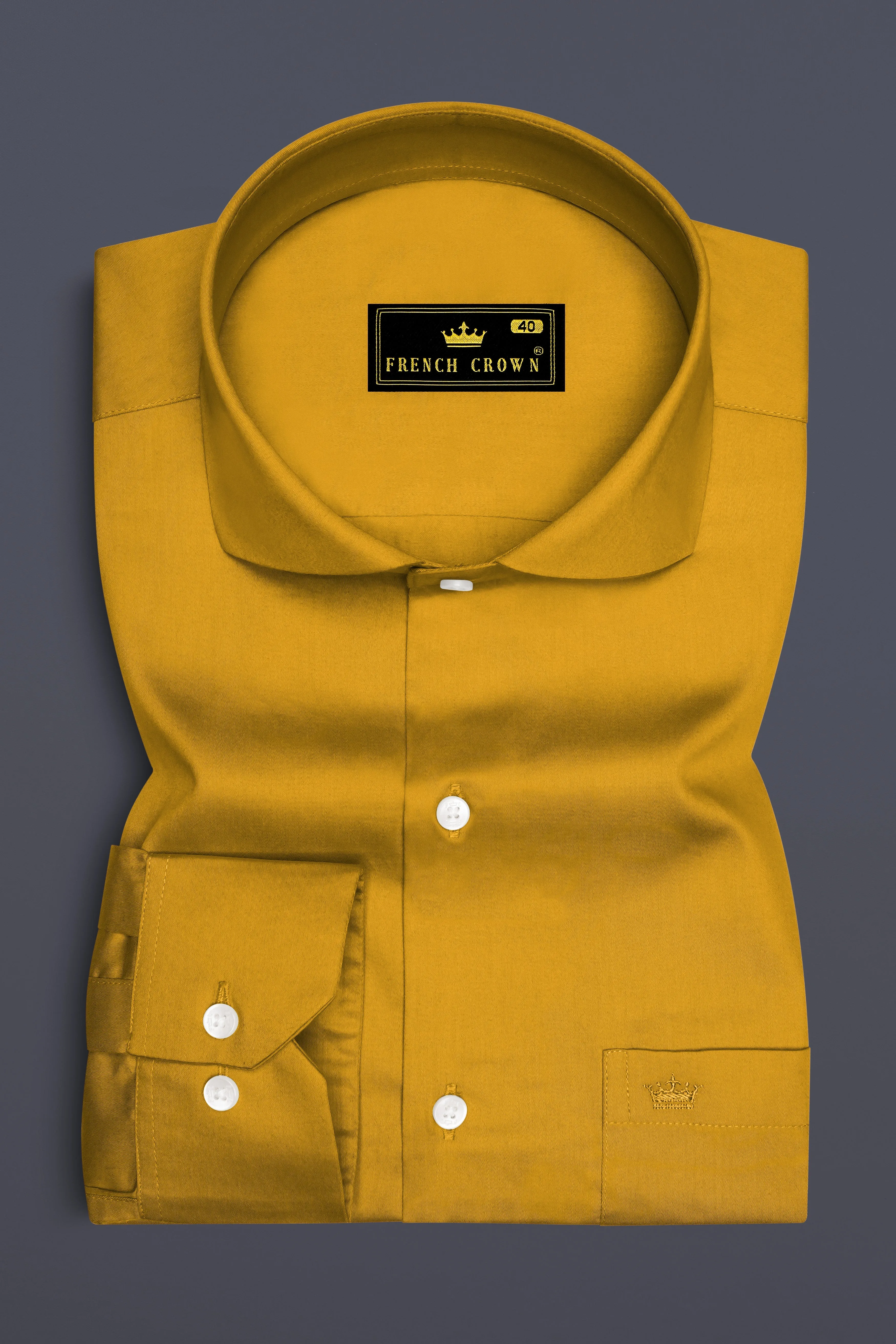 Solvoro-Ochre Yellow Subtle Sheen Super Soft Premium Cotton Cut Away Collar Dress Shirt sold by French Crown product image thumbnail 4