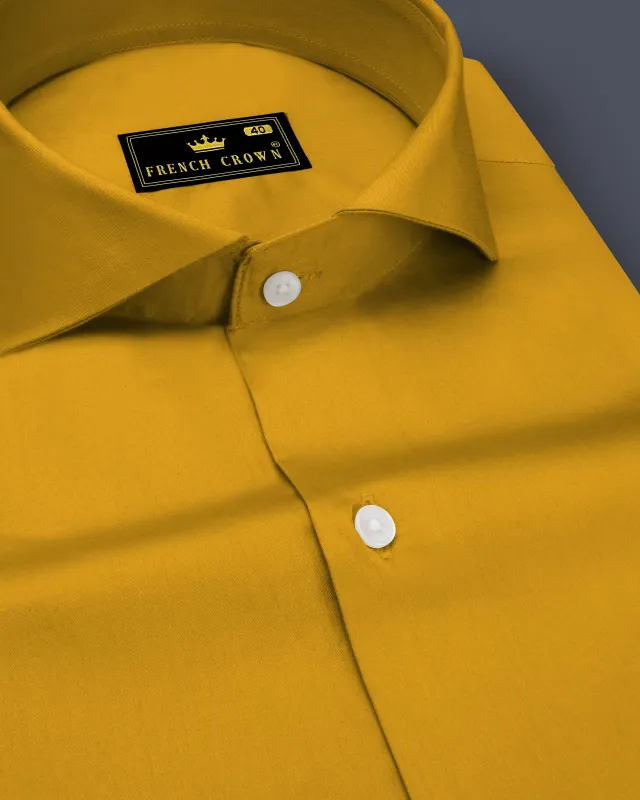 Solvoro-Ochre Yellow Subtle Sheen Super Soft Premium Cotton Cut Away Collar Dress Shirt sold by French Crown