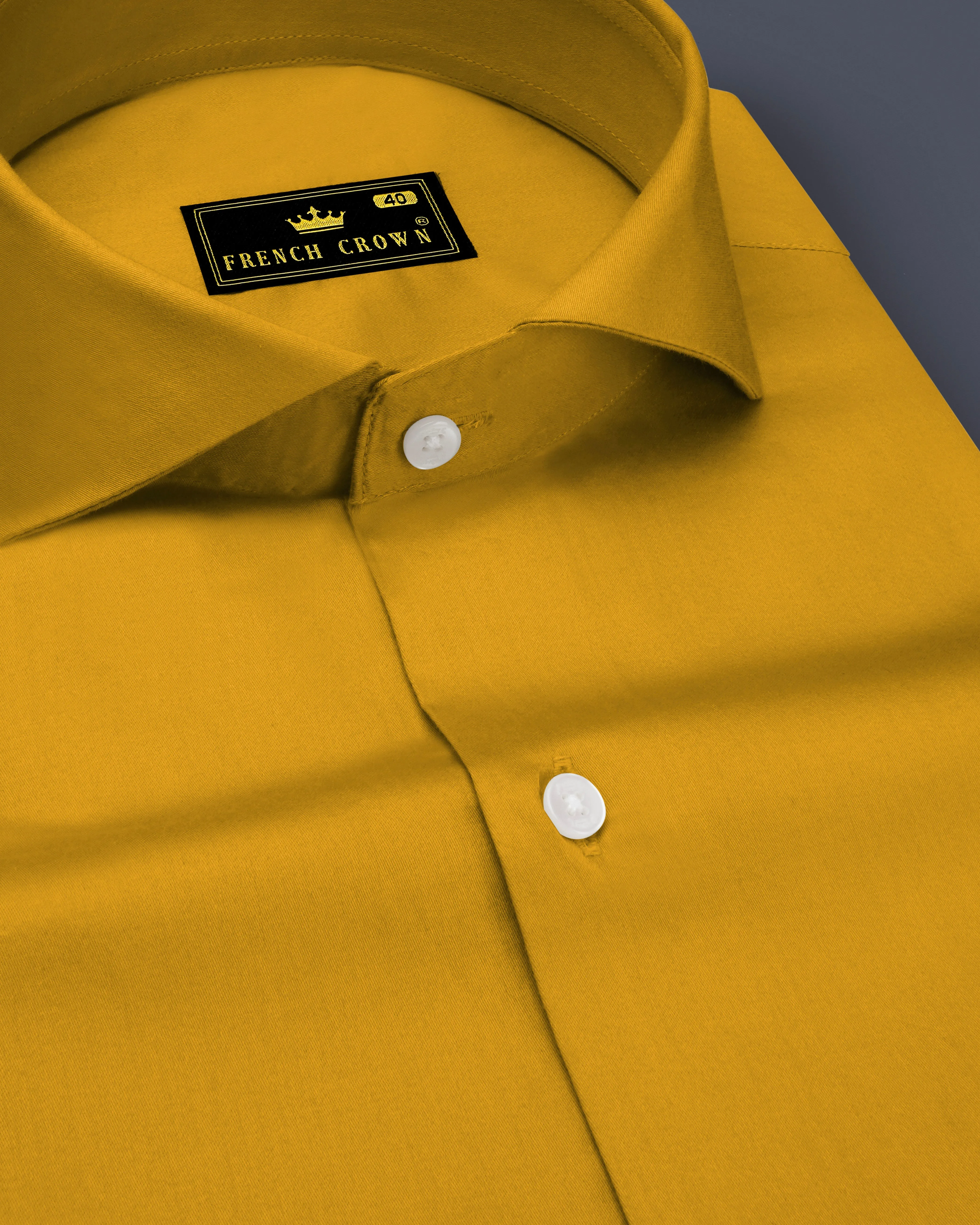 Solvoro-Ochre Yellow Subtle Sheen Super Soft Premium Cotton Cut Away Collar Dress Shirt sold by French Crown