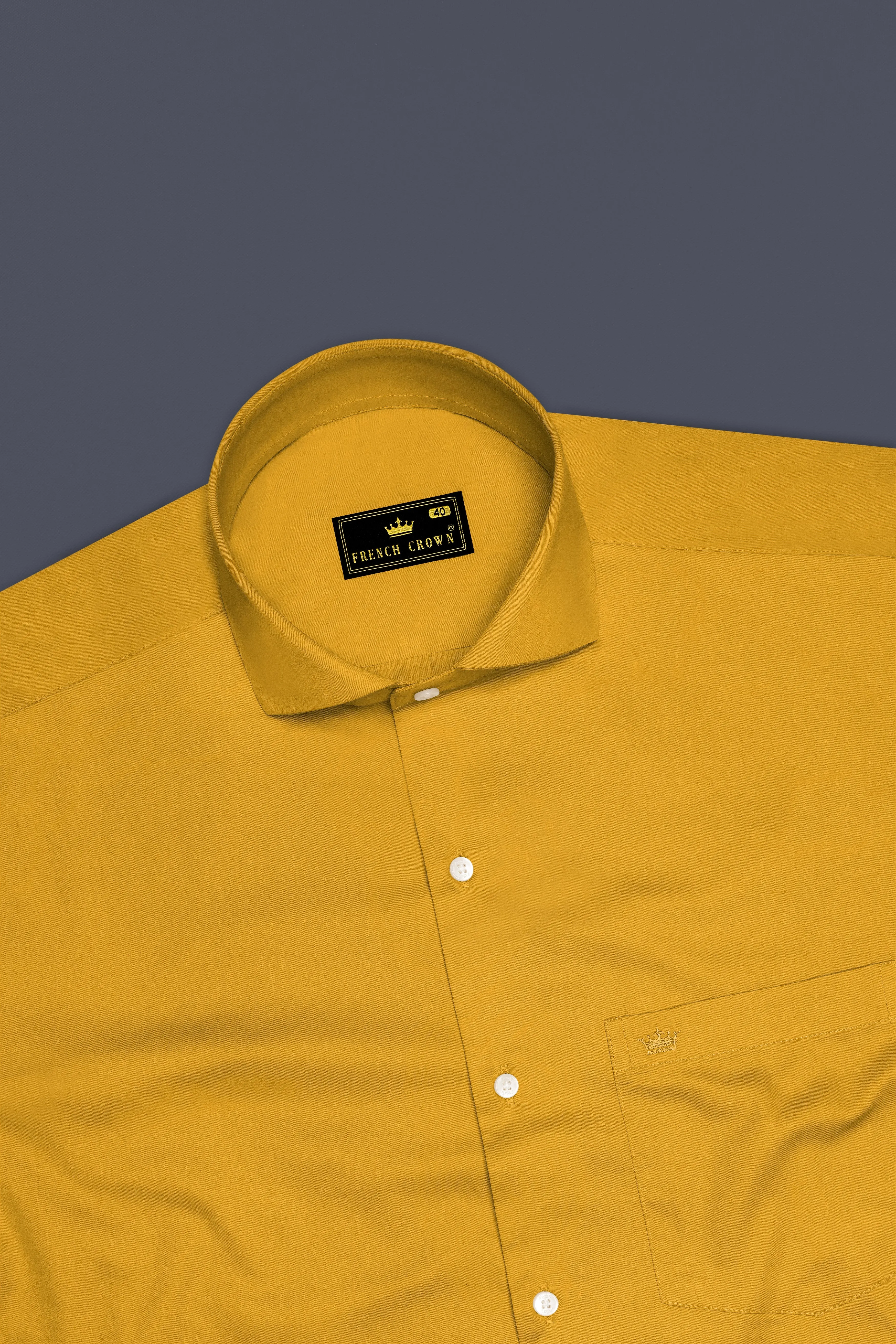 Solvoro-Ochre Yellow Subtle Sheen Super Soft Premium Cotton Cut Away Collar Dress Shirt sold by French Crown product image thumbnail 5